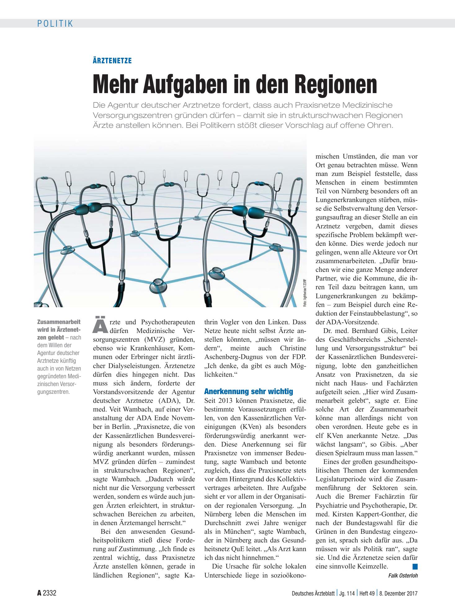 Vorschauseite 1: Ärztenetze: Mehr Aufgaben in den Regionen – Deutsches Ärzteblatt