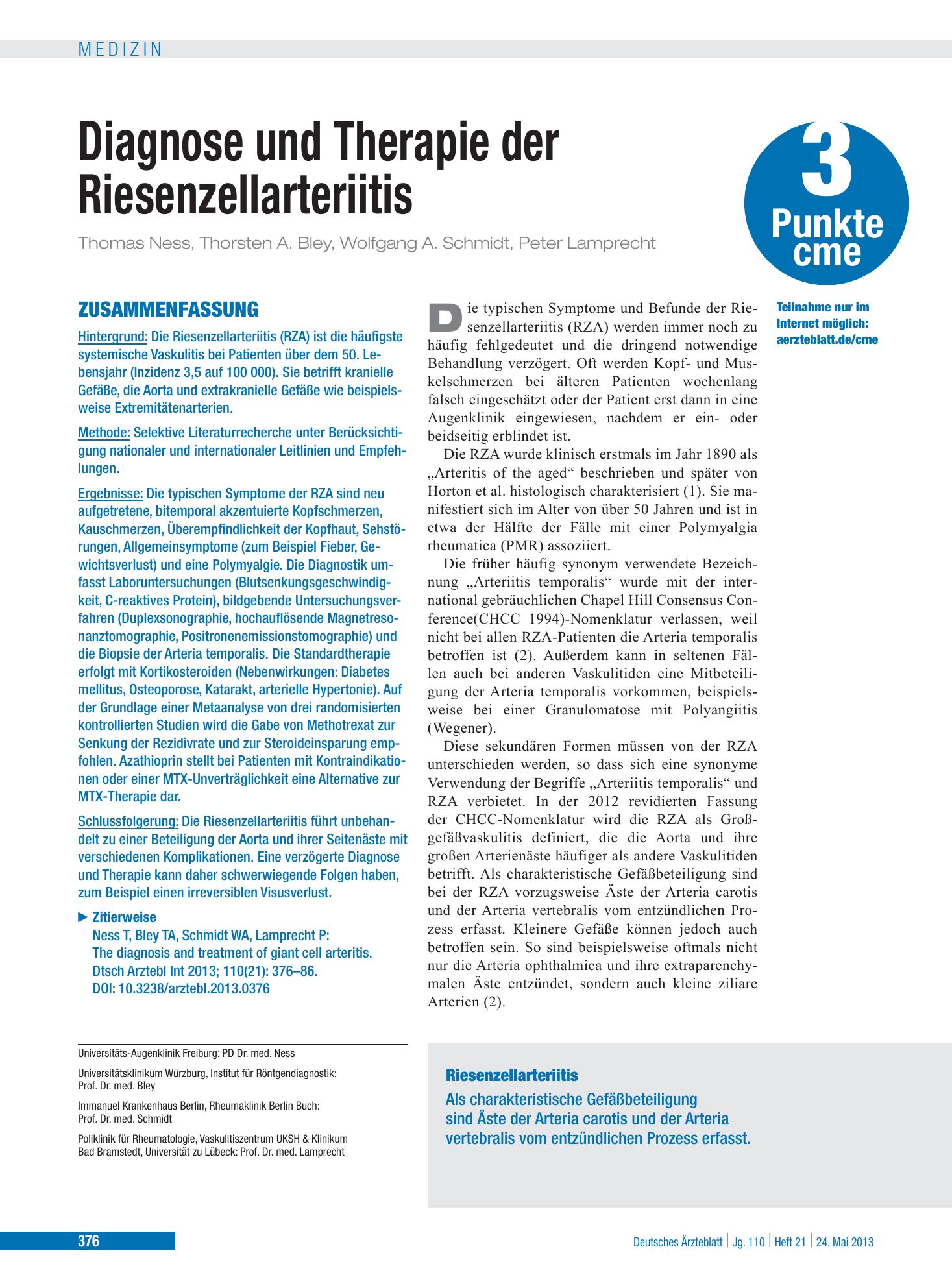 Vorschauseite 1: Diagnose und Therapie der Riesenzellarteriitis – Deutsches Ärzteblatt