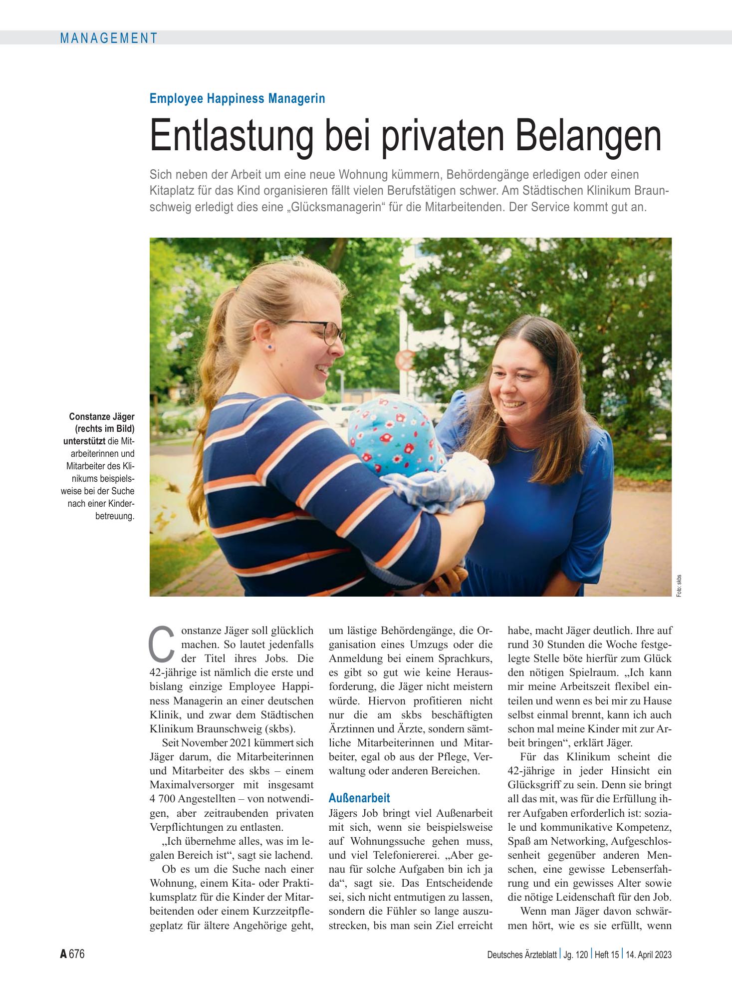 Vorschauseite 1: Employee Happiness Managerin: Entlastung bei privaten Belangen – Deutsches Ärzteblatt