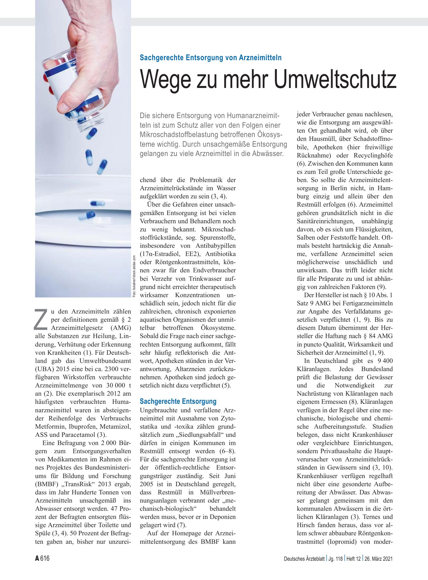Vorschauseite 1: Sachgerechte Entsorgung von Arzneimitteln: Wege zu mehr Umweltschutz – Deutsches Ärzteblatt