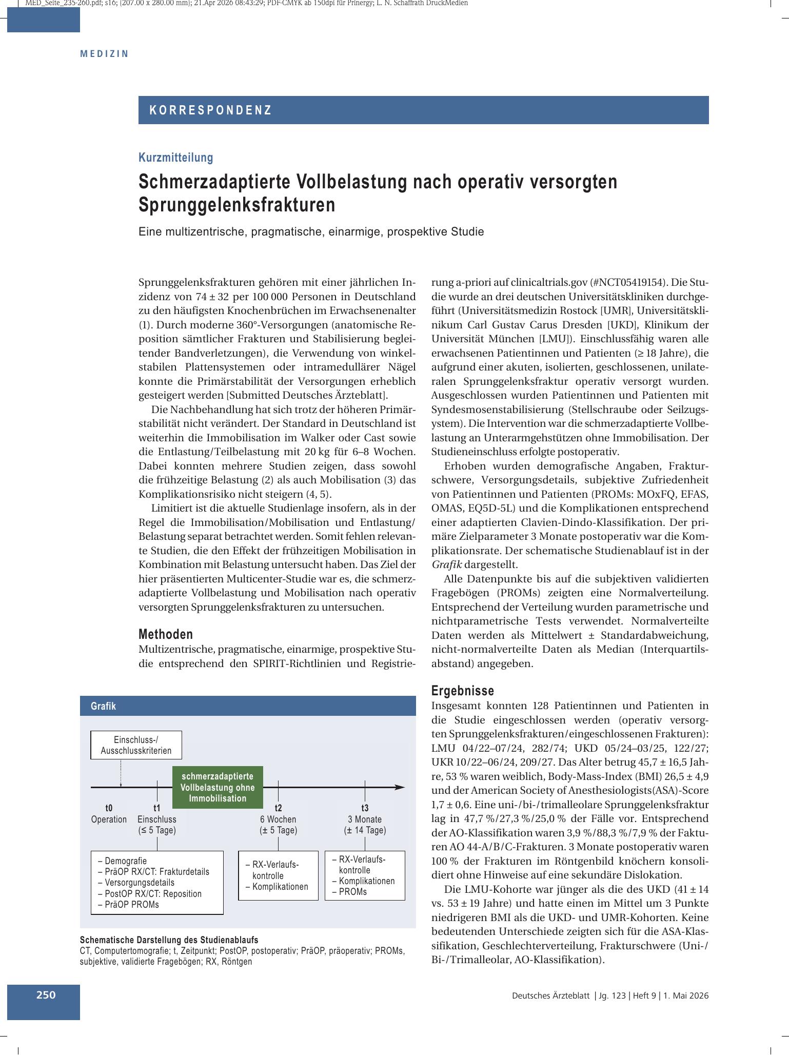 Vorschauseite 1: Schmerzadaptierte Vollbelastung nach operativ versorgten Sprunggelenksfrakturen – Deutsches Ärzteblatt