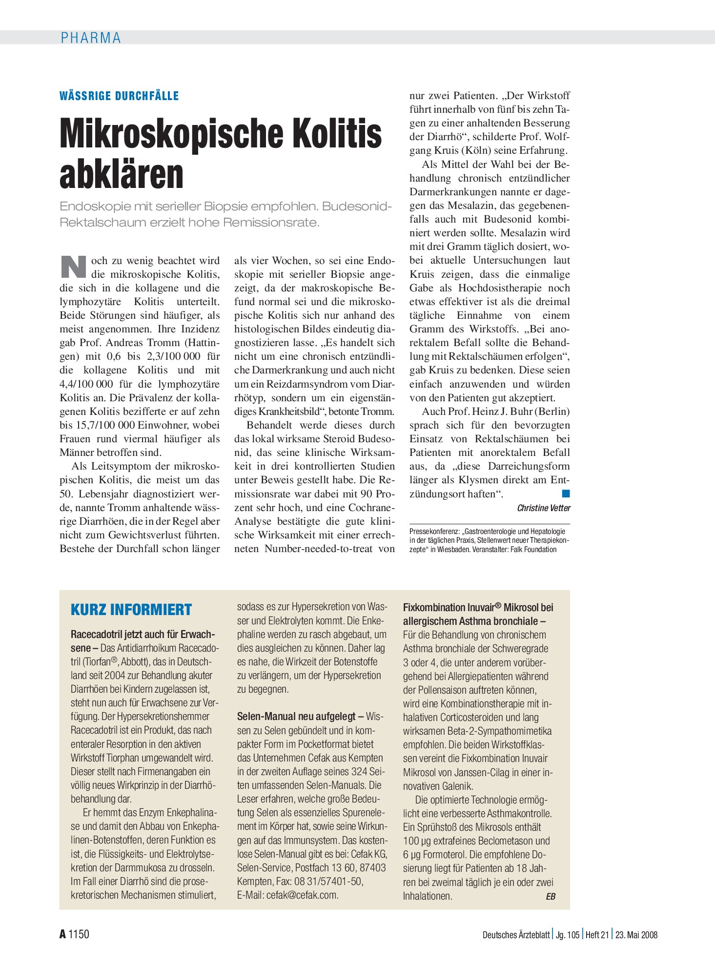 Vorschauseite 1: Kurz informiert – Deutsches Ärzteblatt