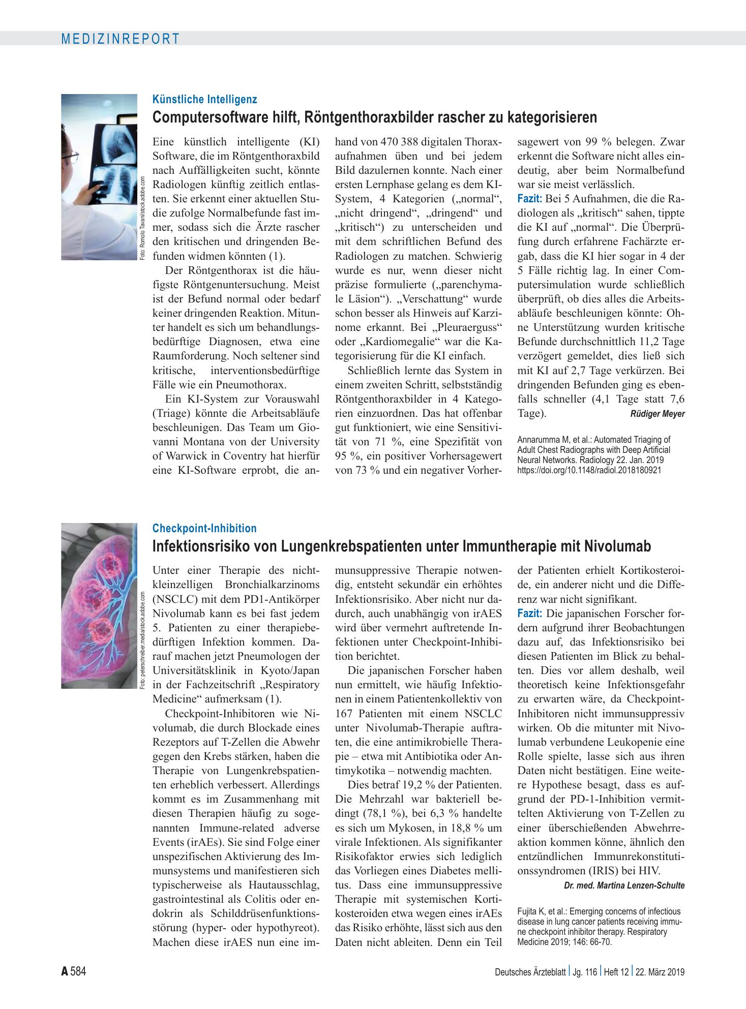 Vorschauseite 1: Künstliche Intelligenz: Computersoftware hilft, Röntgenthoraxbilder rascher zu kategorisieren – Deutsches Ärzteblatt
