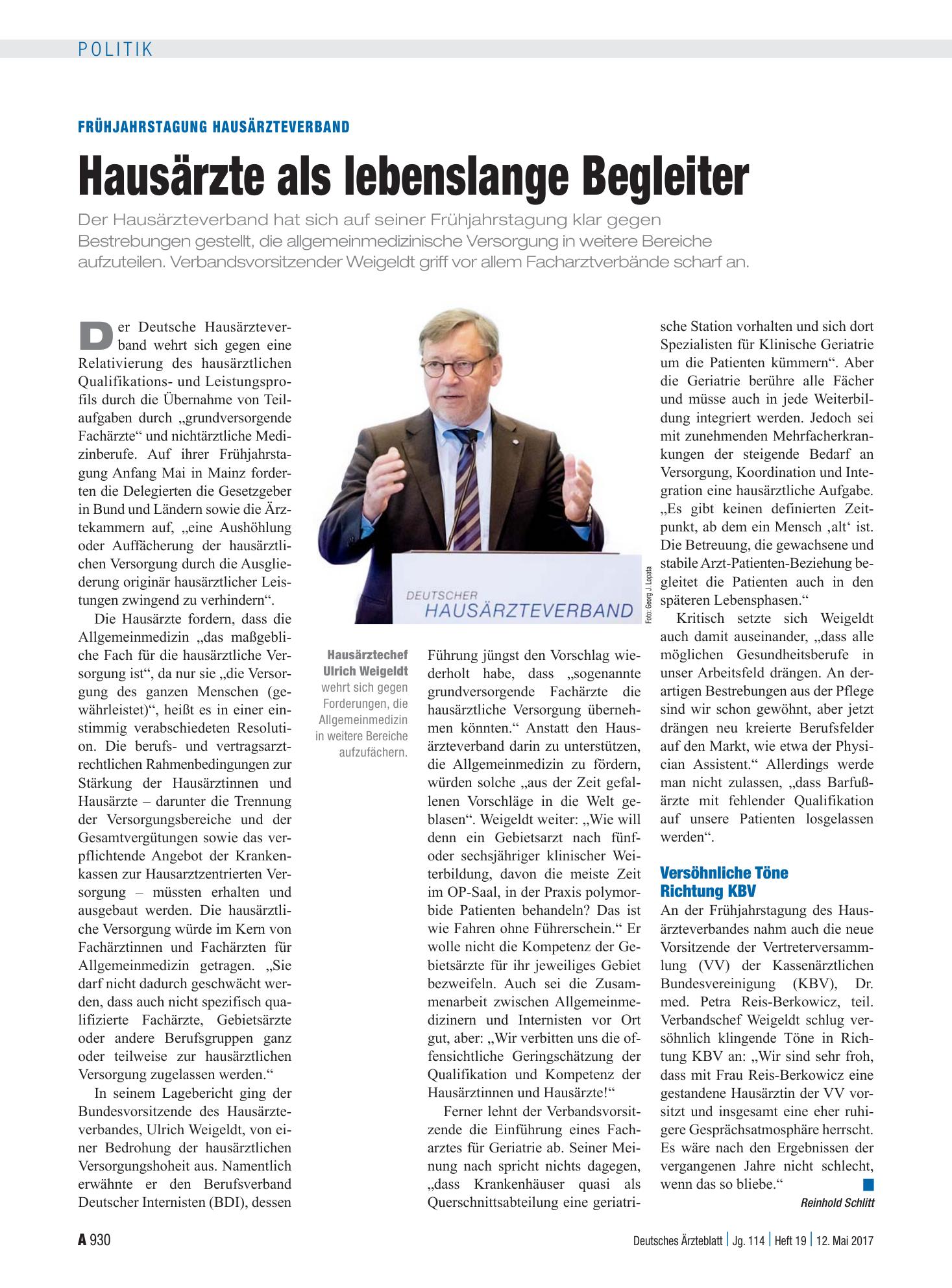 Vorschauseite 1: Frühjahrstagung Hausärzteverband: Hausärzte als lebenslange Begleiter – Deutsches Ärzteblatt