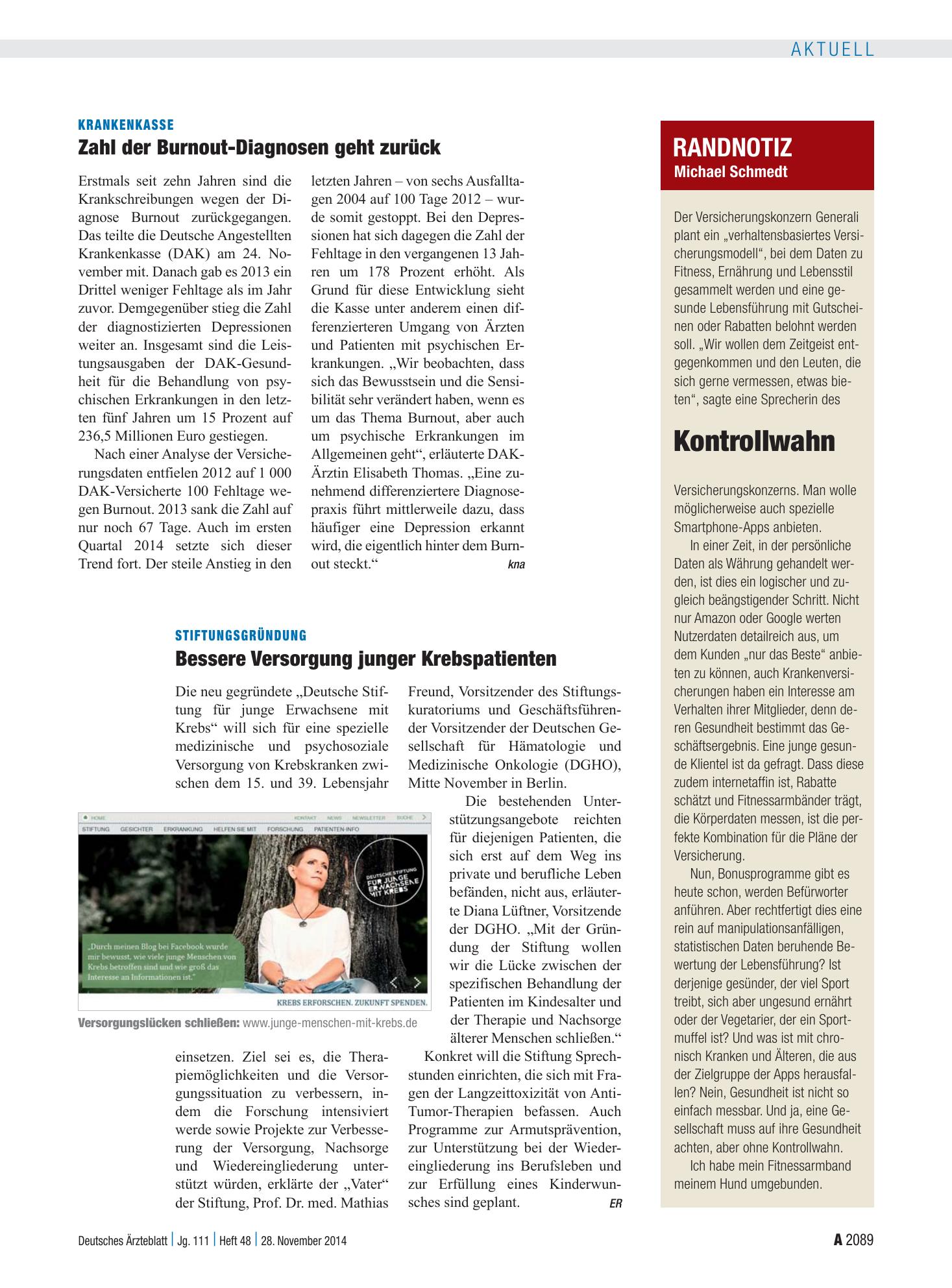 Vorschauseite 1: Randnotiz: Kontrollwahn – Deutsches Ärzteblatt