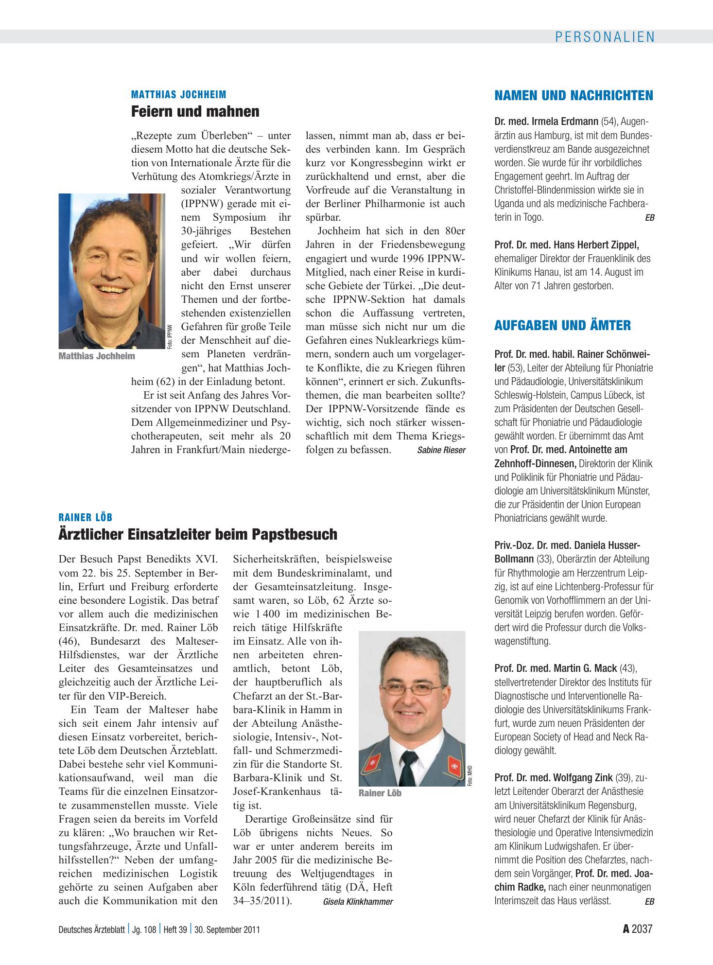 Vorschauseite 1: Aufgaben und Ämter – Deutsches Ärzteblatt