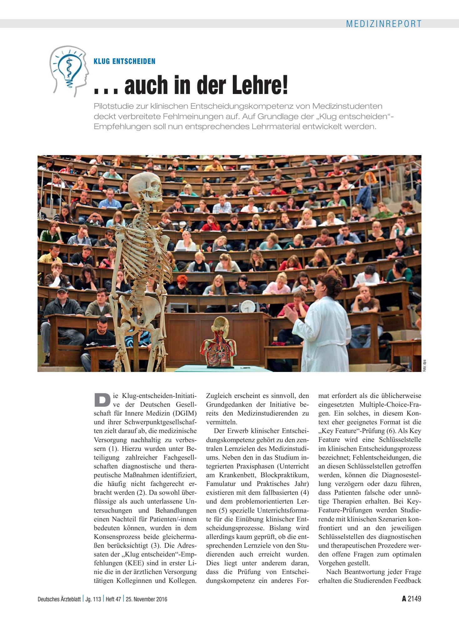 Vorschauseite 1: Klug entscheiden: . . . auch in der Lehre! – Deutsches Ärzteblatt