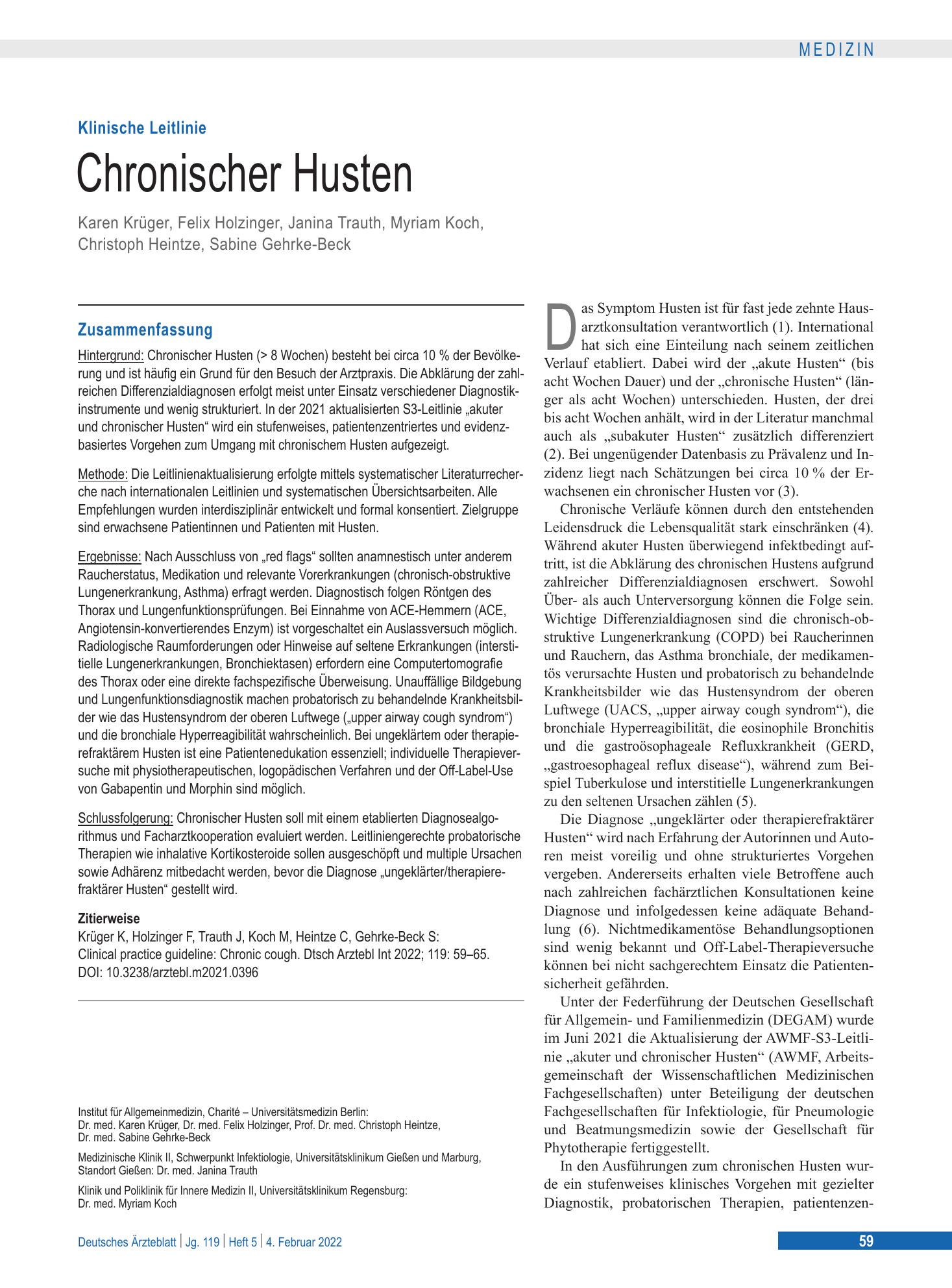 Vorschauseite 1: Chronischer Husten – Deutsches Ärzteblatt