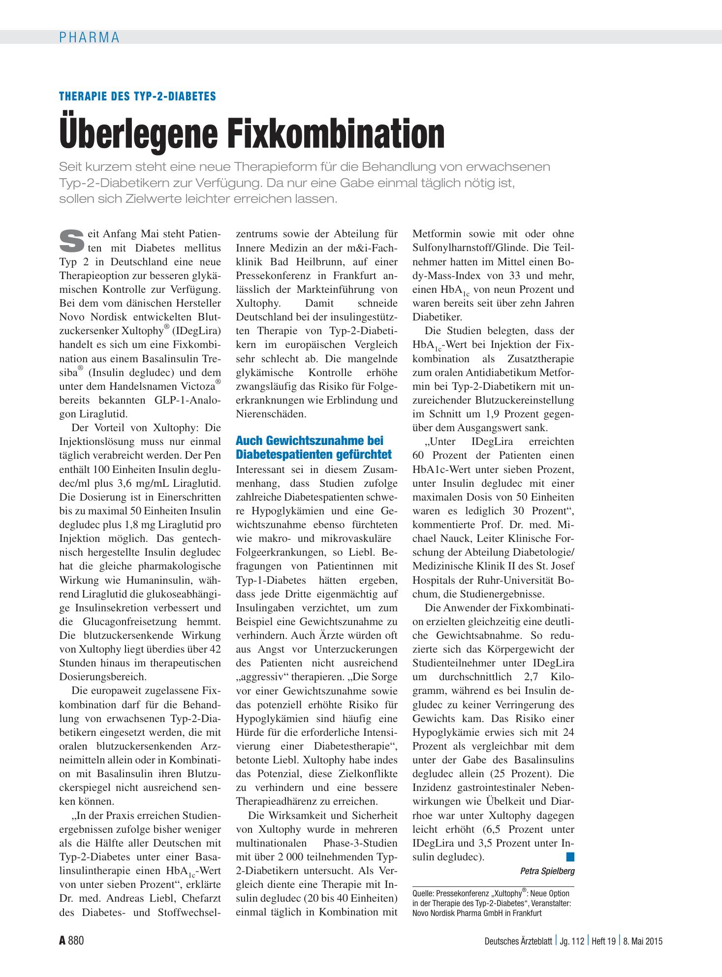Vorschauseite 1: Therapie des Typ-2-Diabetes: Überlegene Fixkombination – Deutsches Ärzteblatt