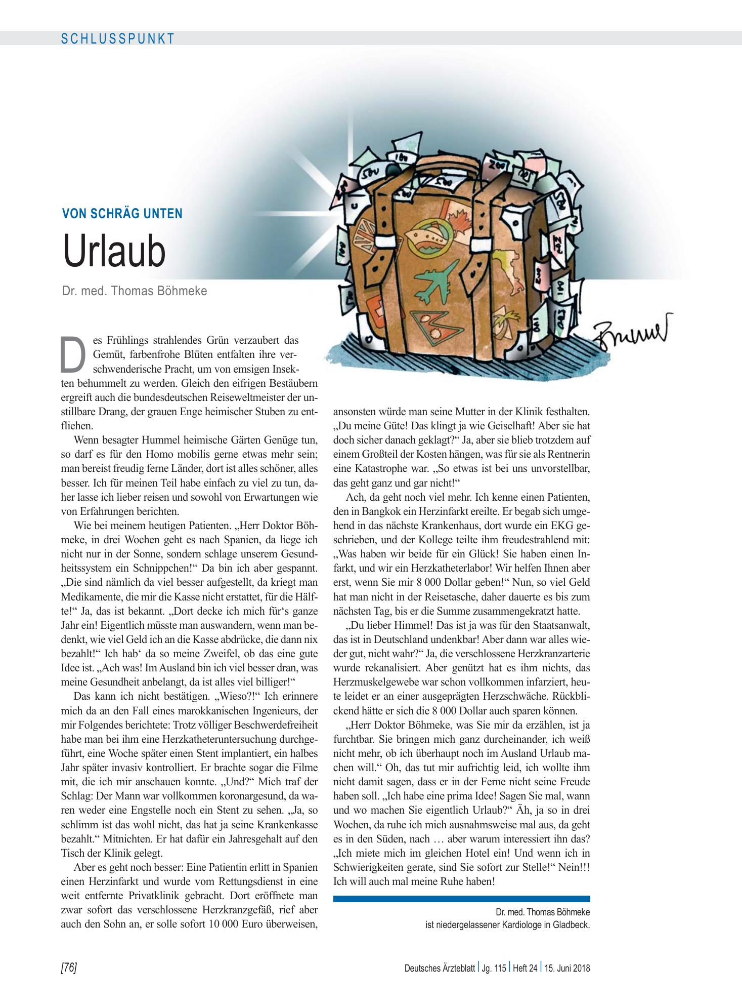 Vorschauseite 1: Von schräg unten: Urlaub – Deutsches Ärzteblatt