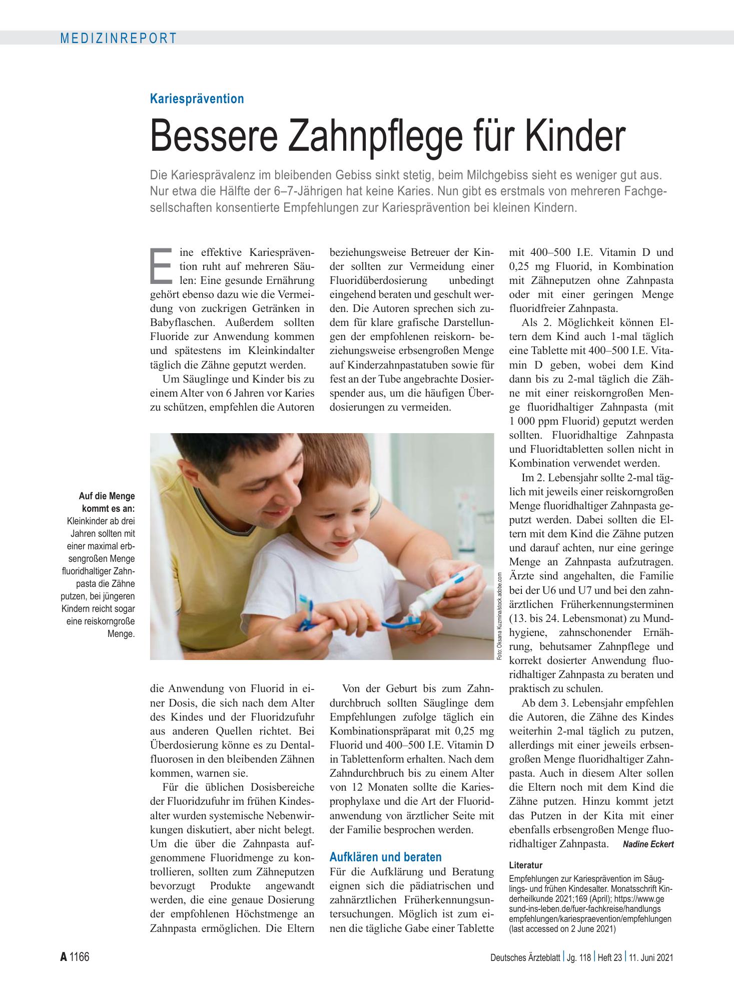 Vorschauseite 1: Kariesprävention: Bessere Zahnpflege für Kinder – Deutsches Ärzteblatt