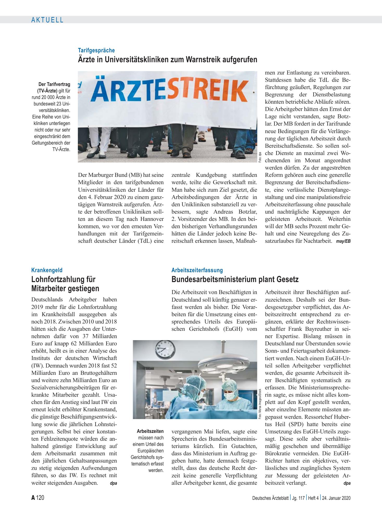 Vorschauseite 1: Arbeitszeiterfassung: Bundesarbeitsministerium plant Gesetz – Deutsches Ärzteblatt