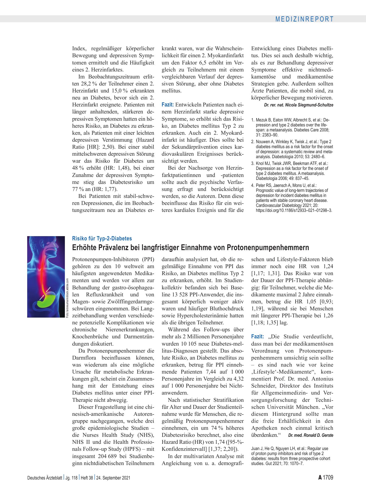 Vorschauseite 1: Risiko für Typ-2-Diabetes: Erhöhte Prävalenz bei langfristiger Einnahme von Protonenpumpenhemmern – Deutsches Ärzteblatt