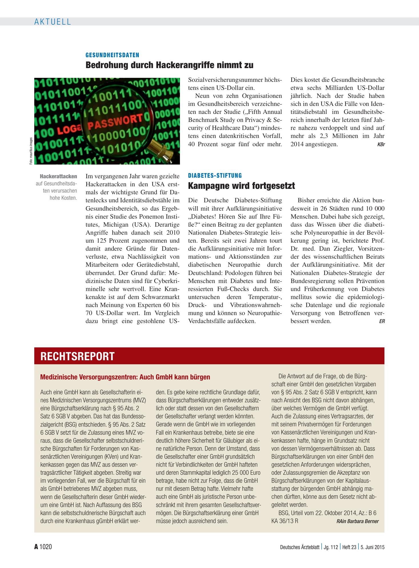 Vorschauseite 1: Gesundheitsdaten: Bedrohung durch Hackerangriffe nimmt zu – Deutsches Ärzteblatt