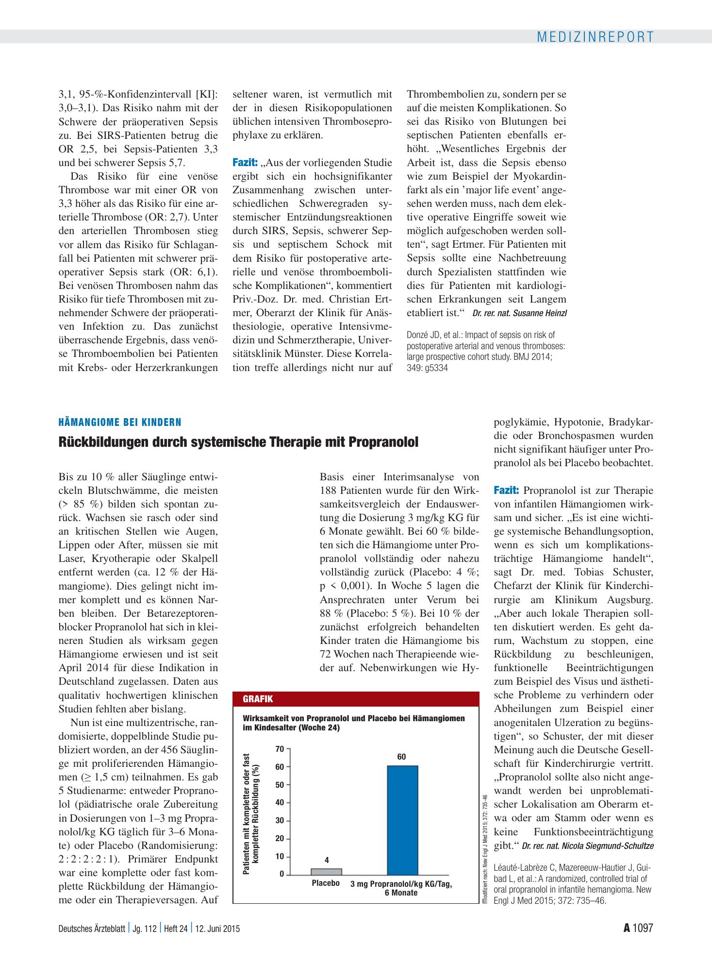 Vorschauseite 1: Hämangiome bei Kindern: Rückbildungen durch systemische Therapie mit Propranolol – Deutsches Ärzteblatt