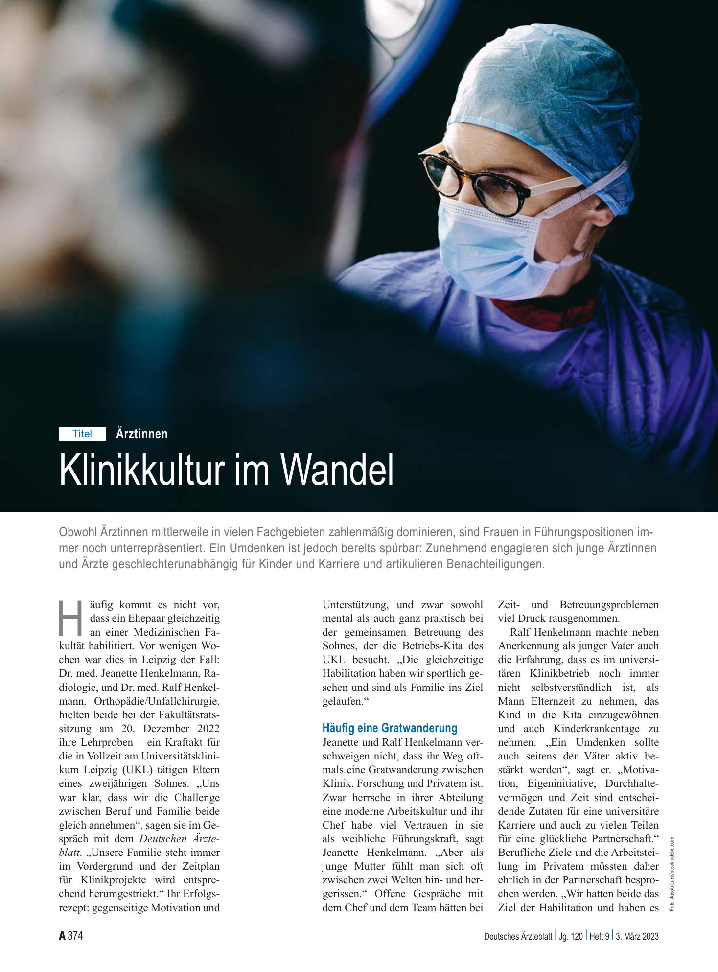 Vorschauseite 1: Ärztinnen: Klinikkultur im Wandel – Deutsches Ärzteblatt