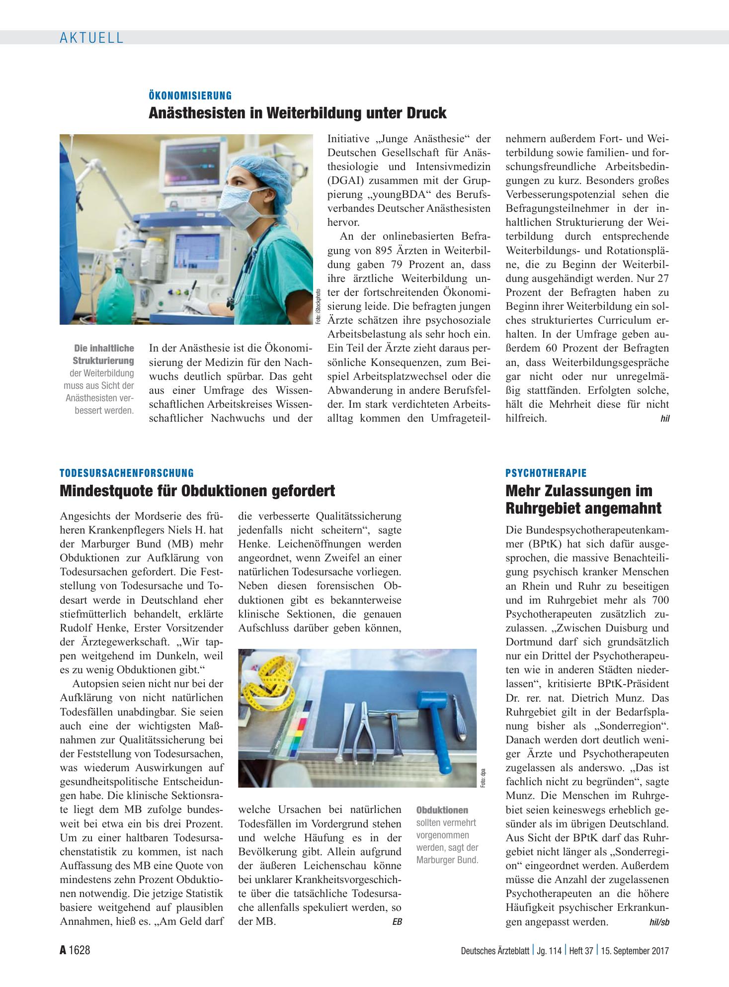 Vorschauseite 1: Todesursachenforschung: Mindestquote für Obduktionen gefordert – Deutsches Ärzteblatt