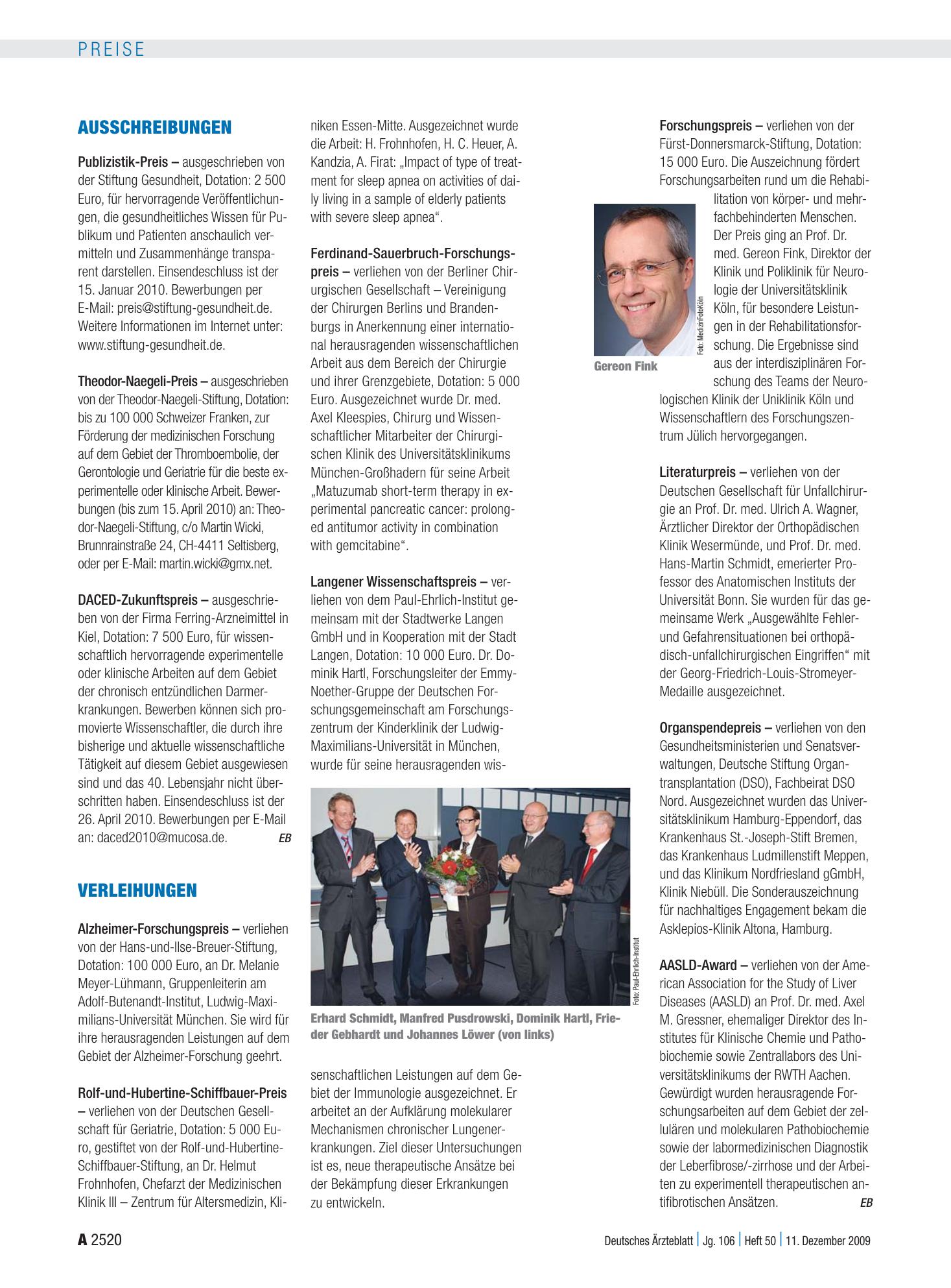 Vorschauseite 1: Verleihungen – Deutsches Ärzteblatt