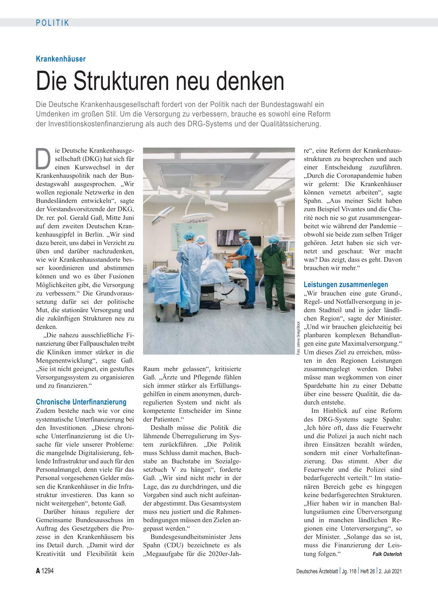 Vorschauseite 1: Krankenhäuser: Die Strukturen neu denken – Deutsches Ärzteblatt