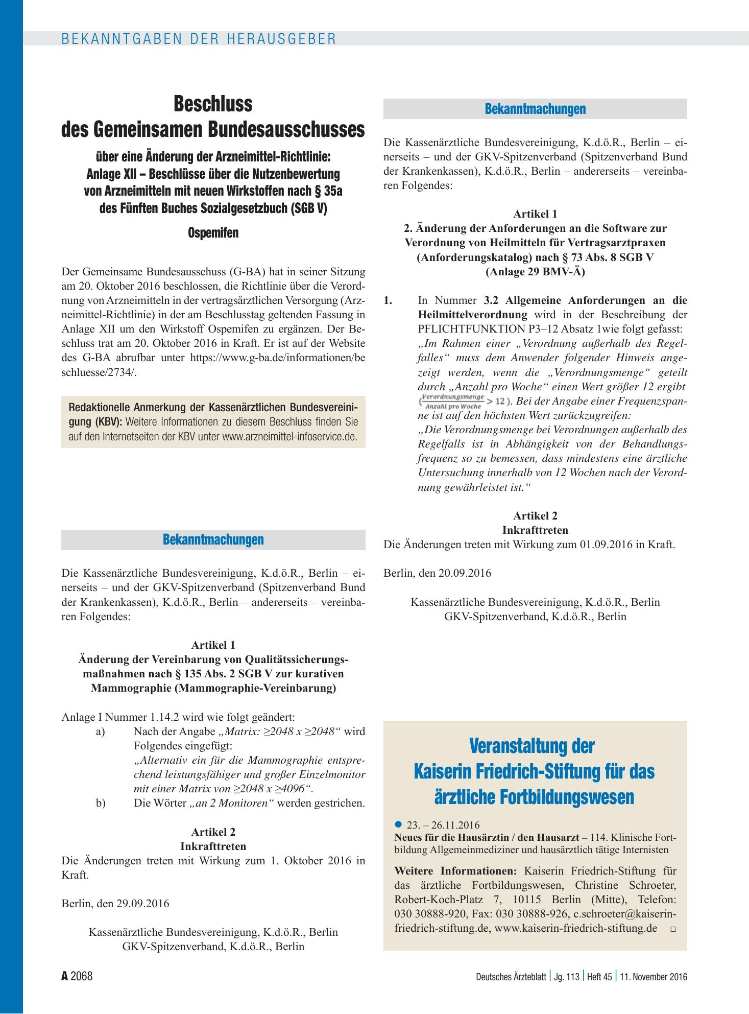 Vorschauseite 1: Veranstaltung der Kaiserin Friedrich-Stiftung für das ärztliche Fortbildungswesen – Deutsches Ärzteblatt