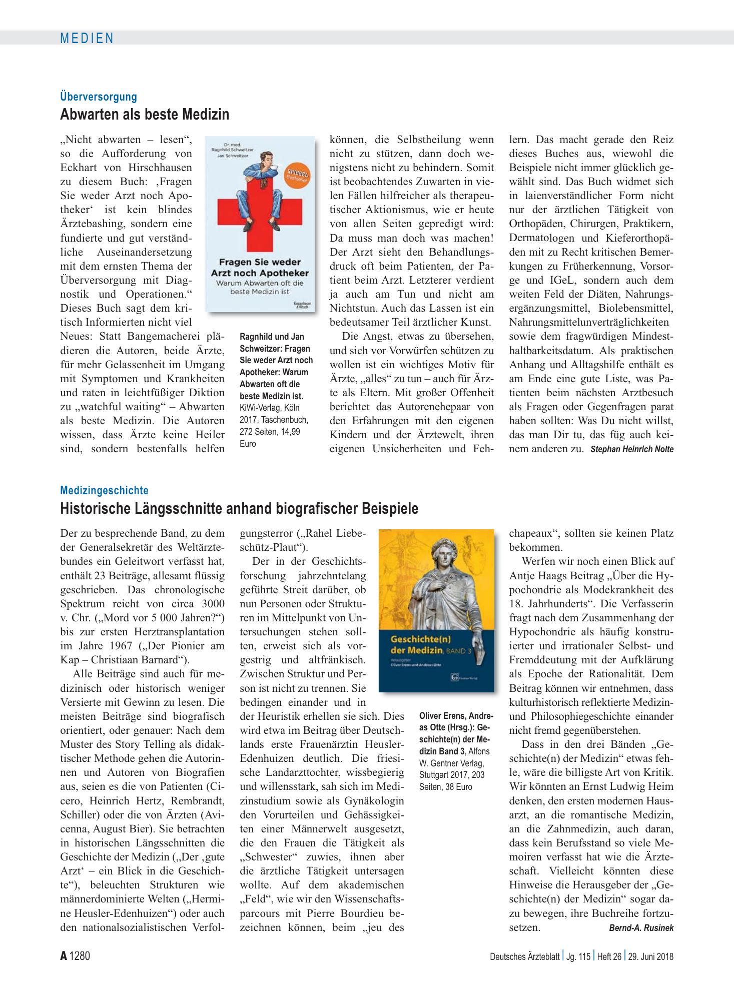 Vorschauseite 1: Medizingeschichte: Historische Längsschnitte anhand biografischer Beispiele – Deutsches Ärzteblatt