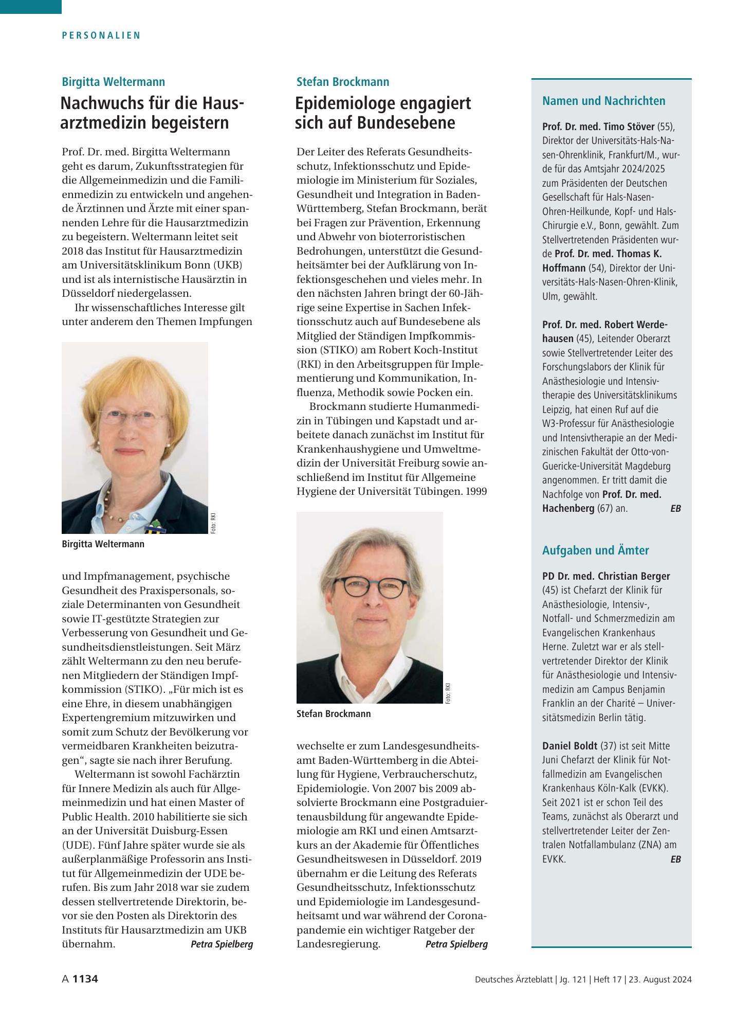 Vorschauseite 1: Stefan Brockmann: Epidemiologe engagiert sich auf Bundesebene – Deutsches Ärzteblatt