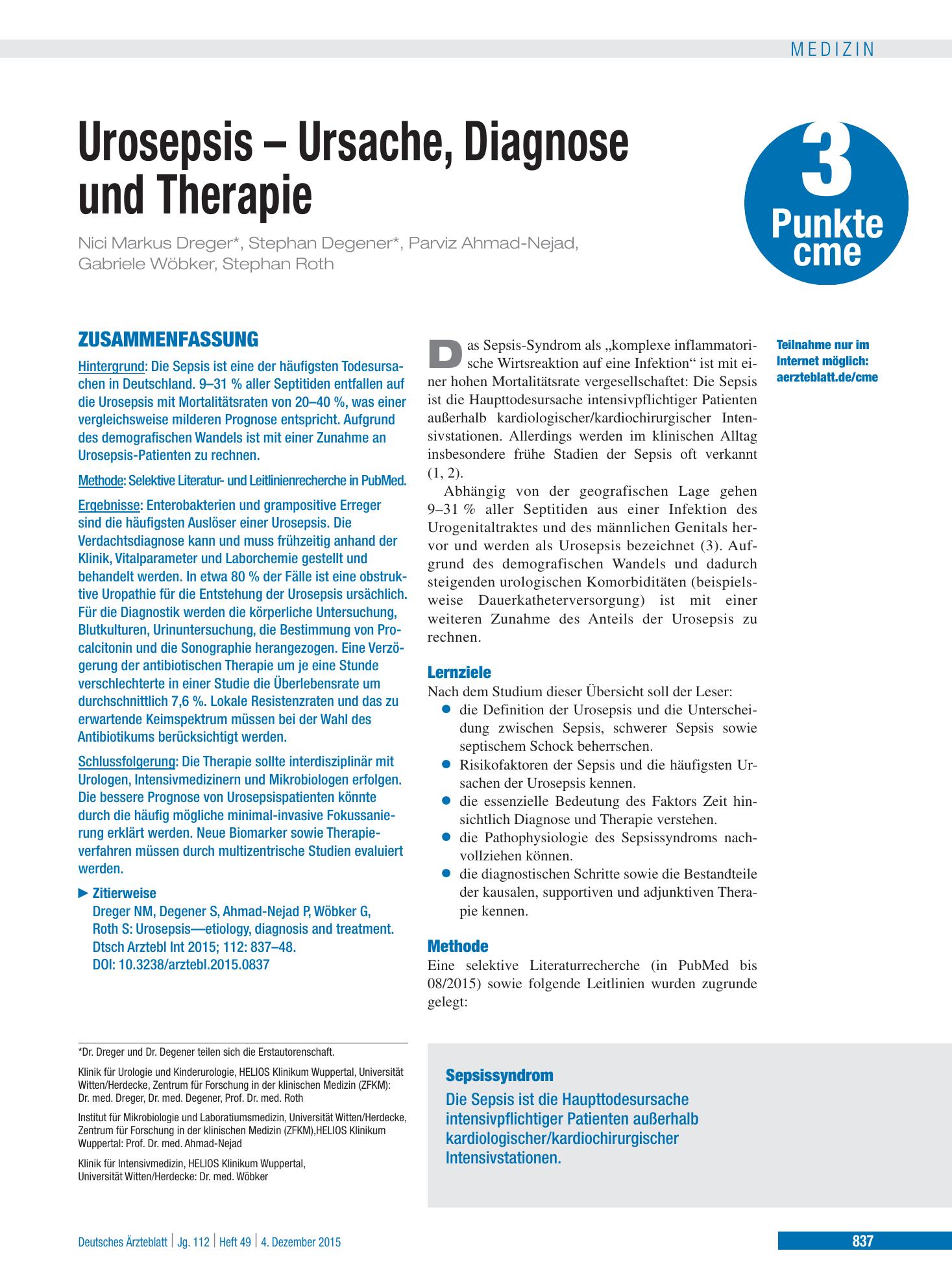 Vorschauseite 1: Urosepsis – Ursache, Diagnose und Therapie – Deutsches Ärzteblatt
