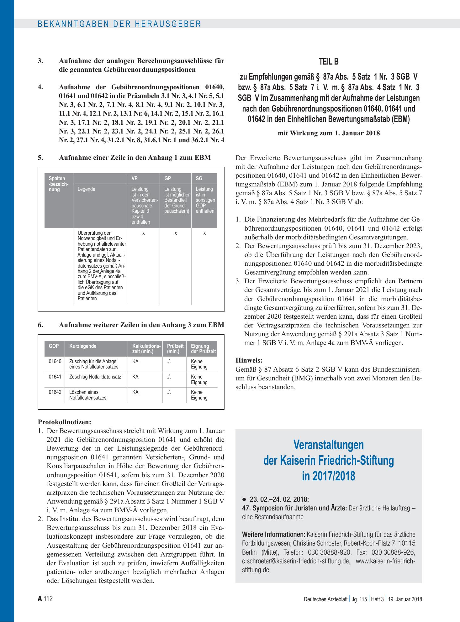 Vorschauseite 1: Veranstaltungen der Kaiserin Friedrich-Stiftung in 2017/2018 – Deutsches Ärzteblatt