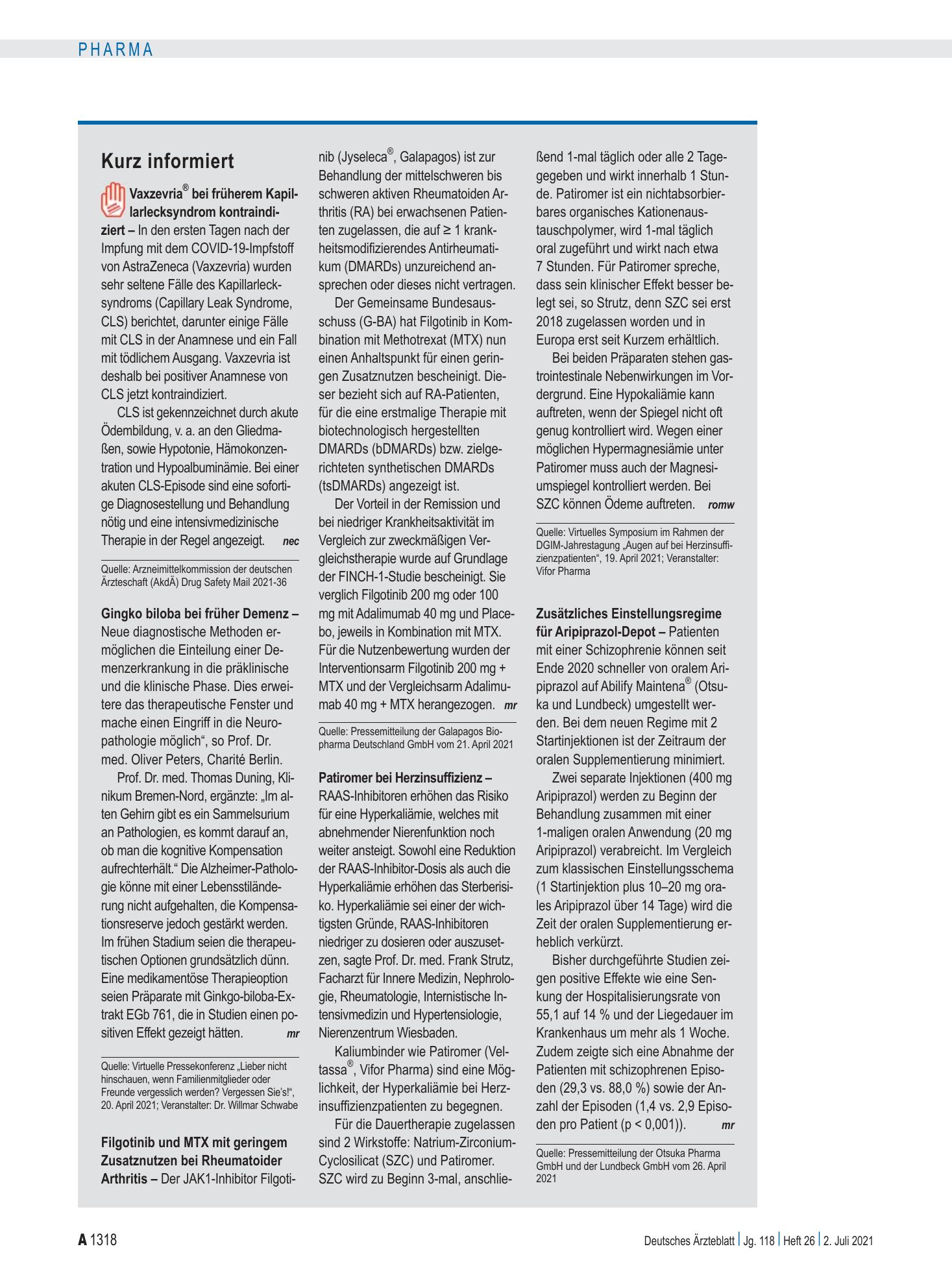 Vorschauseite 1: Kurz informiert – Deutsches Ärzteblatt