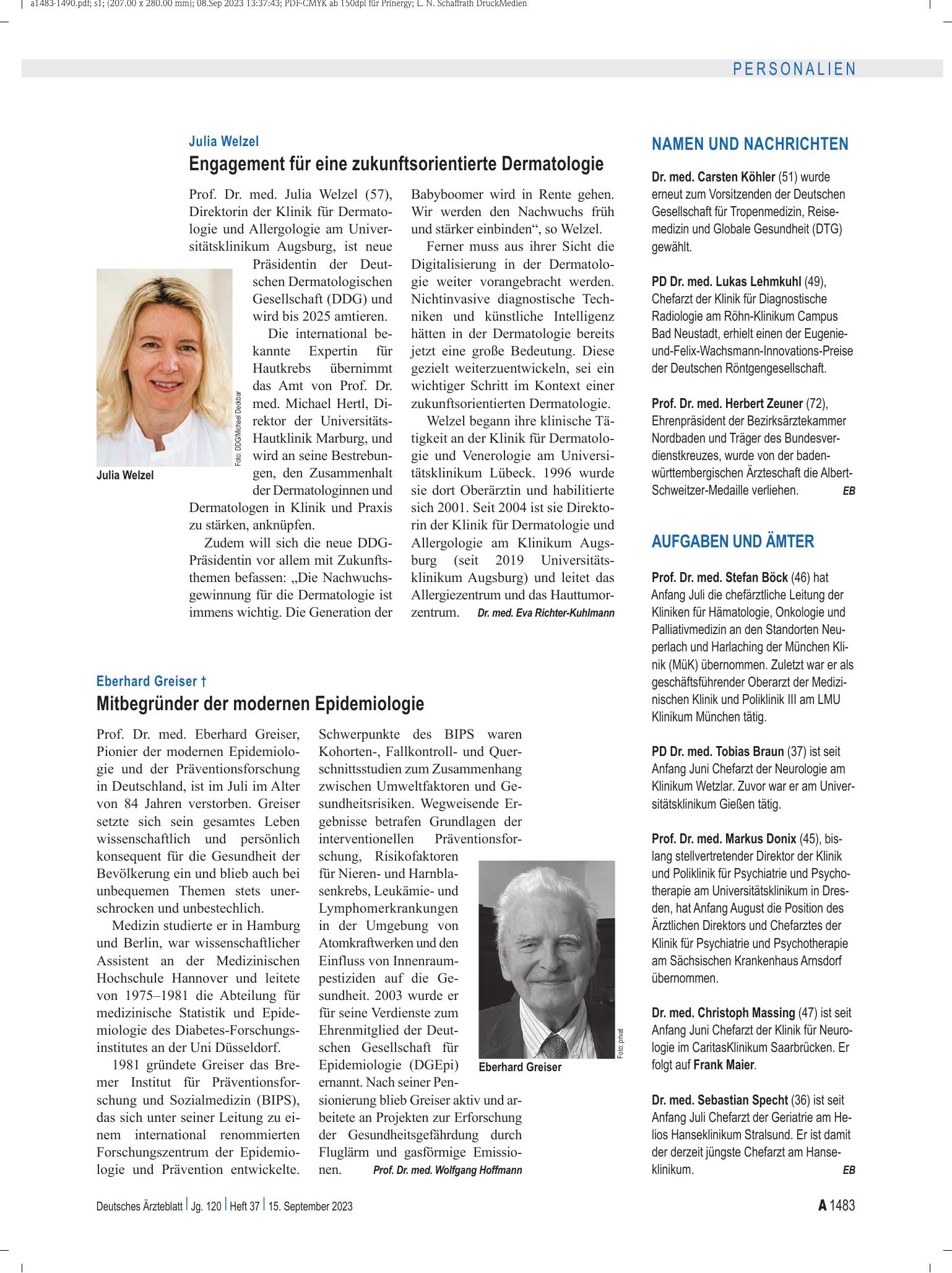Vorschauseite 1: Aufgaben und Ämter – Deutsches Ärzteblatt