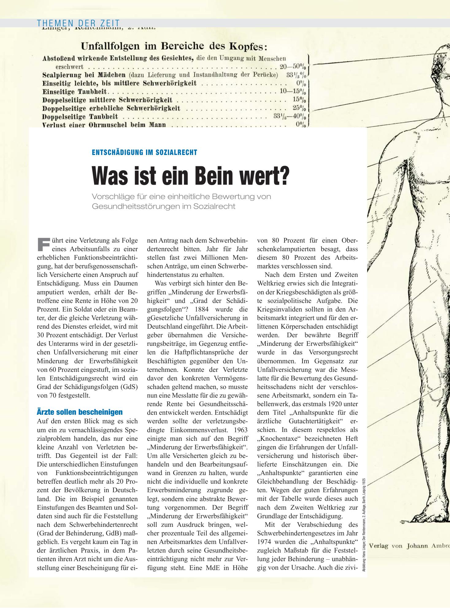 Vorschauseite 1: Entschädigung im Sozialrecht: Was ist ein Bein wert? – Deutsches Ärzteblatt