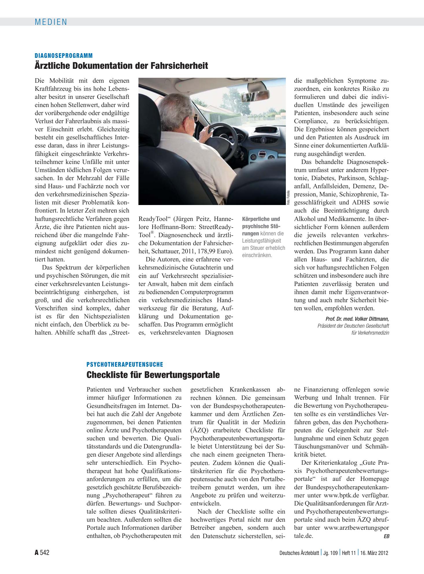 Vorschauseite 1: Psychotherapeutensuche: Checkliste für Bewertungsportale – Deutsches Ärzteblatt