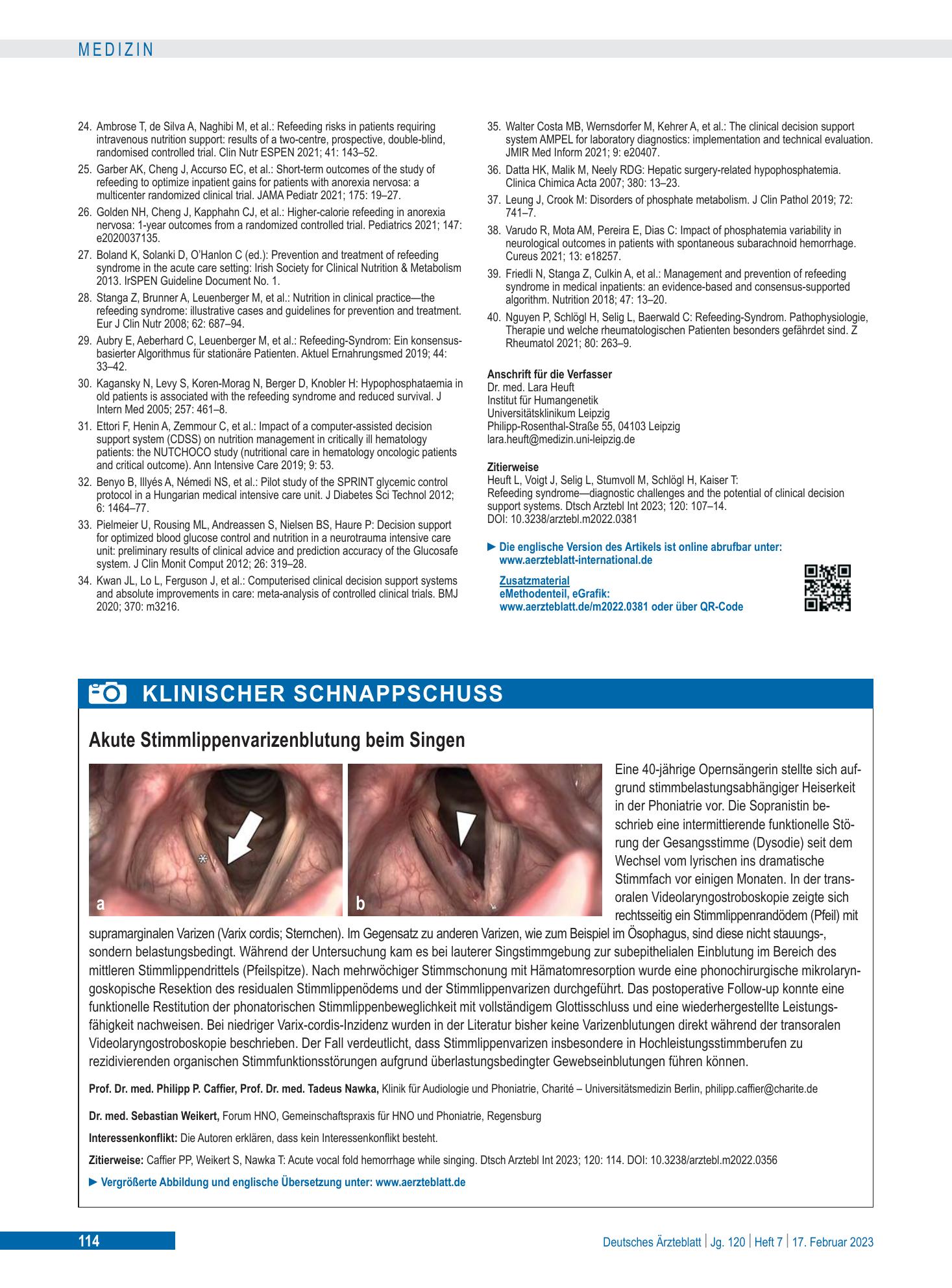 Vorschauseite 1: Akute Stimmlippenvarizenblutung beim Singen – Deutsches Ärzteblatt
