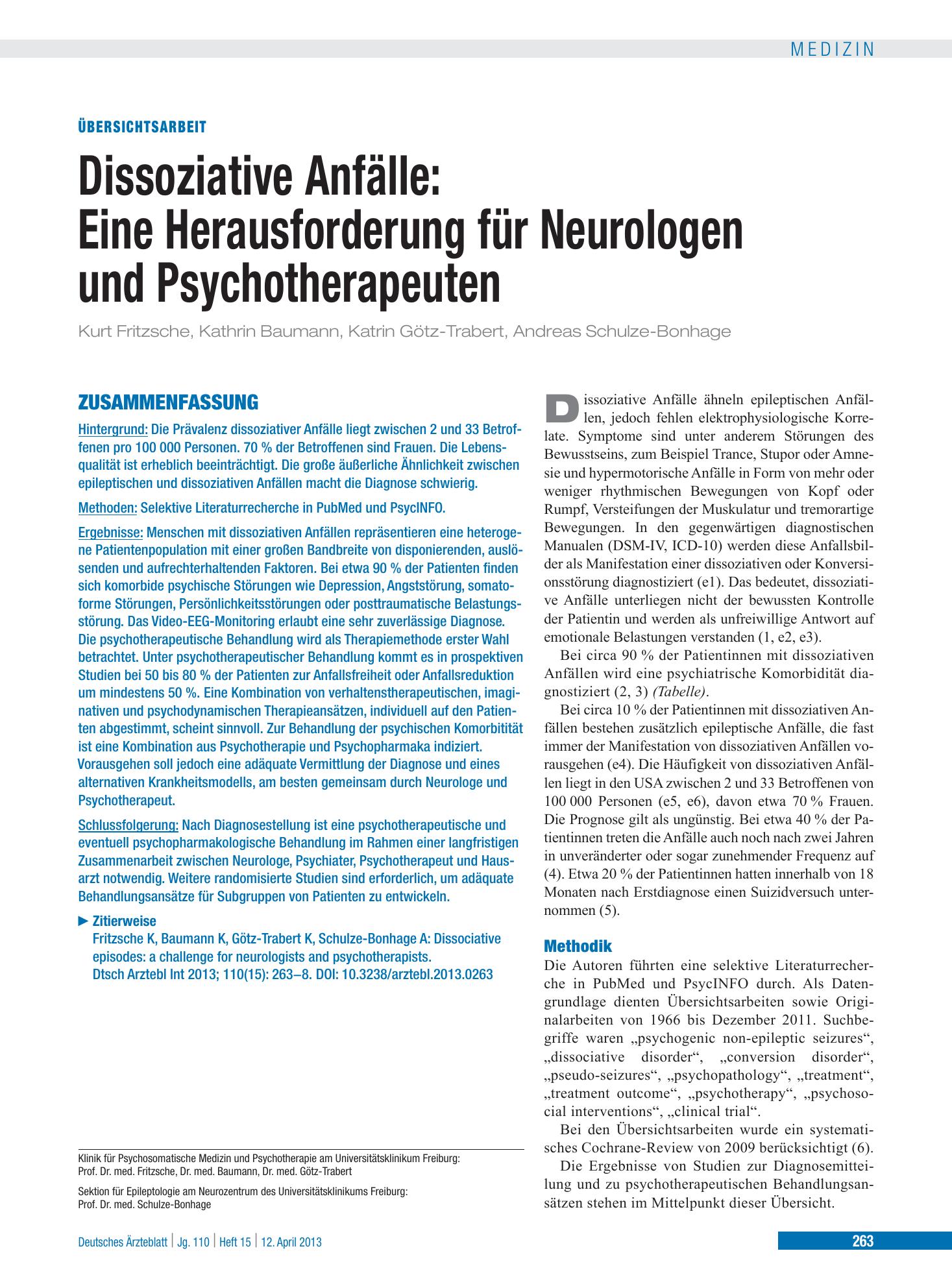Vorschauseite 1: Dissoziative Anfälle – Deutsches Ärzteblatt
