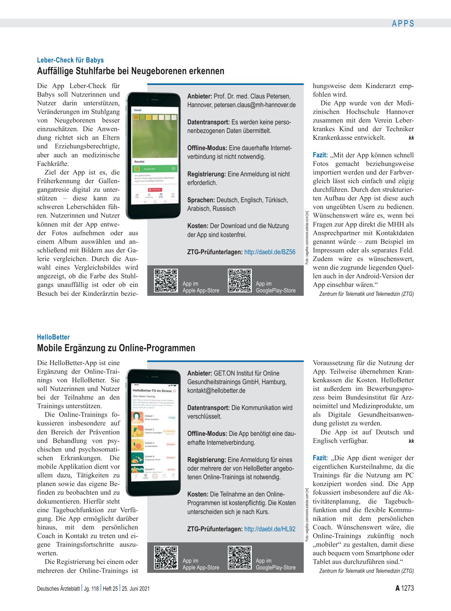 Vorschauseite 1: HelloBetter: Mobile Ergänzung zu Online-Programmen – Deutsches Ärzteblatt