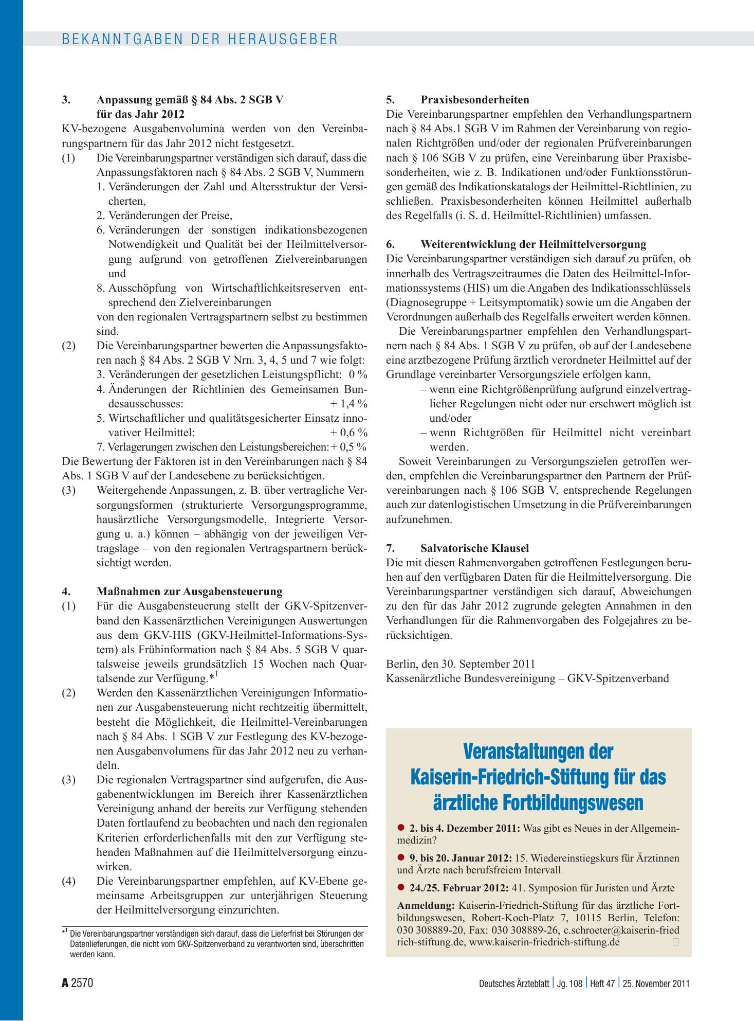 Vorschauseite 1: Veranstaltungen der Kaiserin-Friedrich-Stiftung für das ärztliche Fortbildungswesen – Deutsches Ärzteblatt