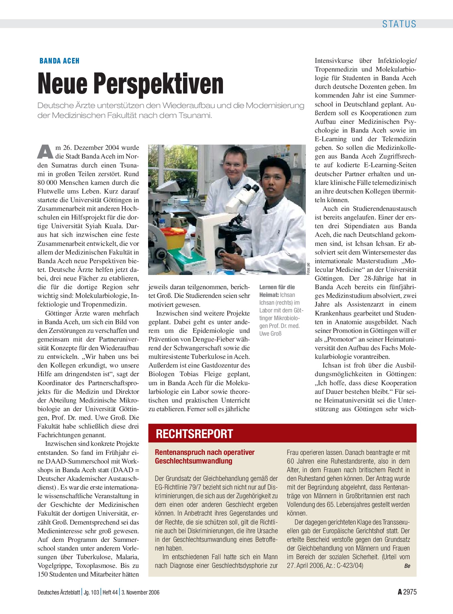 Vorschauseite 1: Banda Aceh: Neue Perspektiven – Deutsches Ärzteblatt
