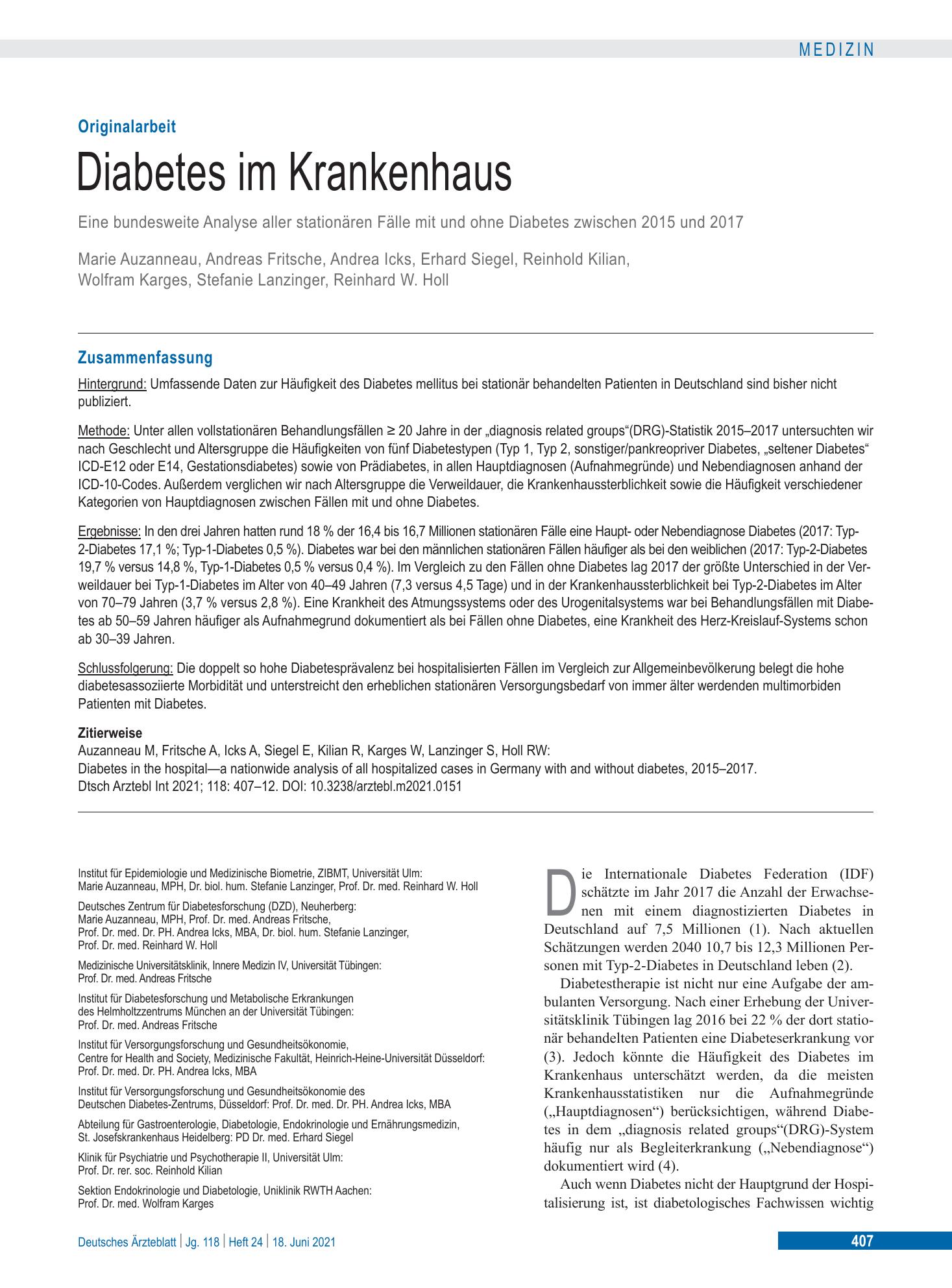 Vorschauseite 1: Diabetes im Krankenhaus – Deutsches Ärzteblatt