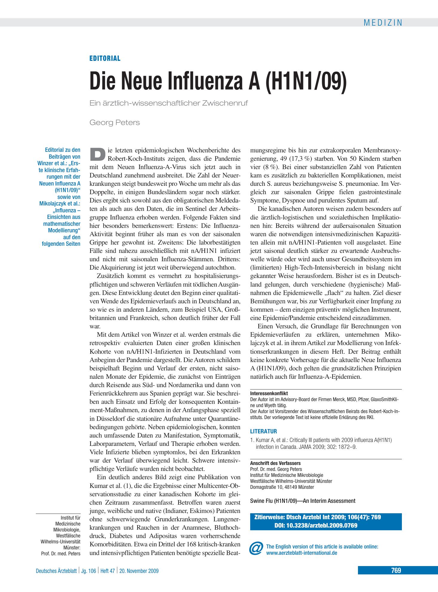 Vorschauseite 1: Influenza – Einsichten aus mathematischer Modellierung – Deutsches Ärzteblatt