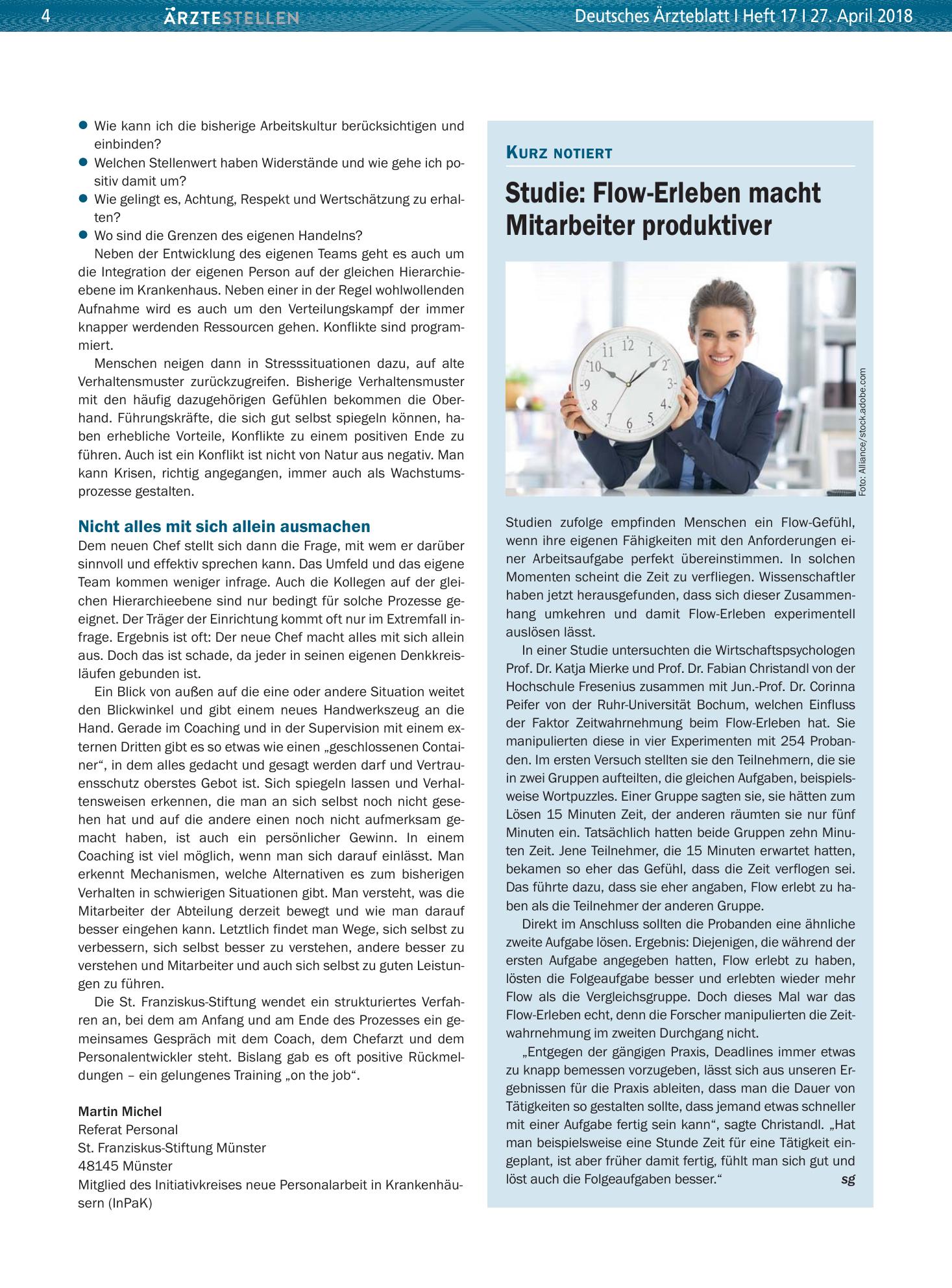 Vorschauseite 1: Studie: Flow-Erleben macht Mitarbeiter produktiver – Deutsches Ärzteblatt