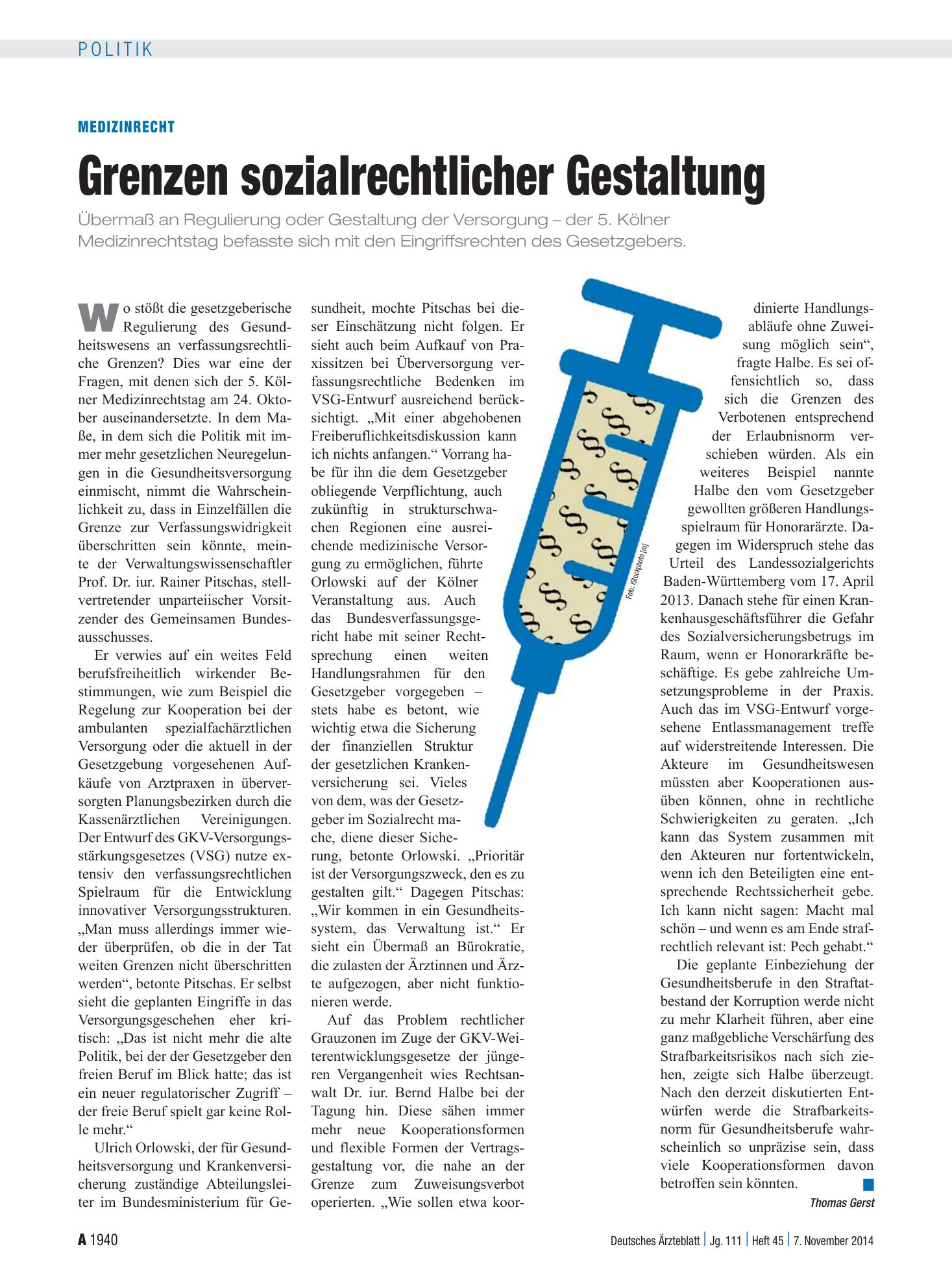Vorschauseite 1: Medizinrecht: Grenzen sozialrechtlicher Gestaltung – Deutsches Ärzteblatt