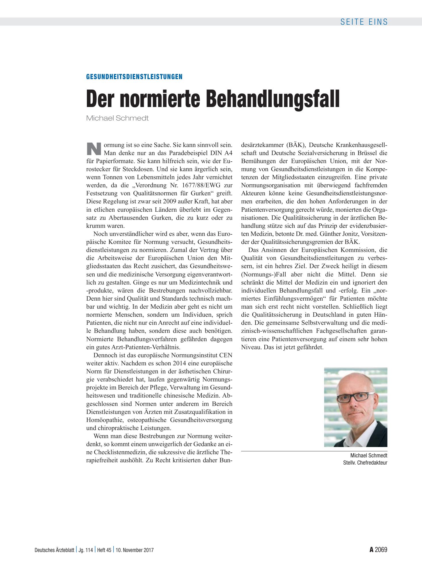 Vorschauseite 1: Gesundheitsdienstleistungen: Der normierte Behandlungsfall – Deutsches Ärzteblatt