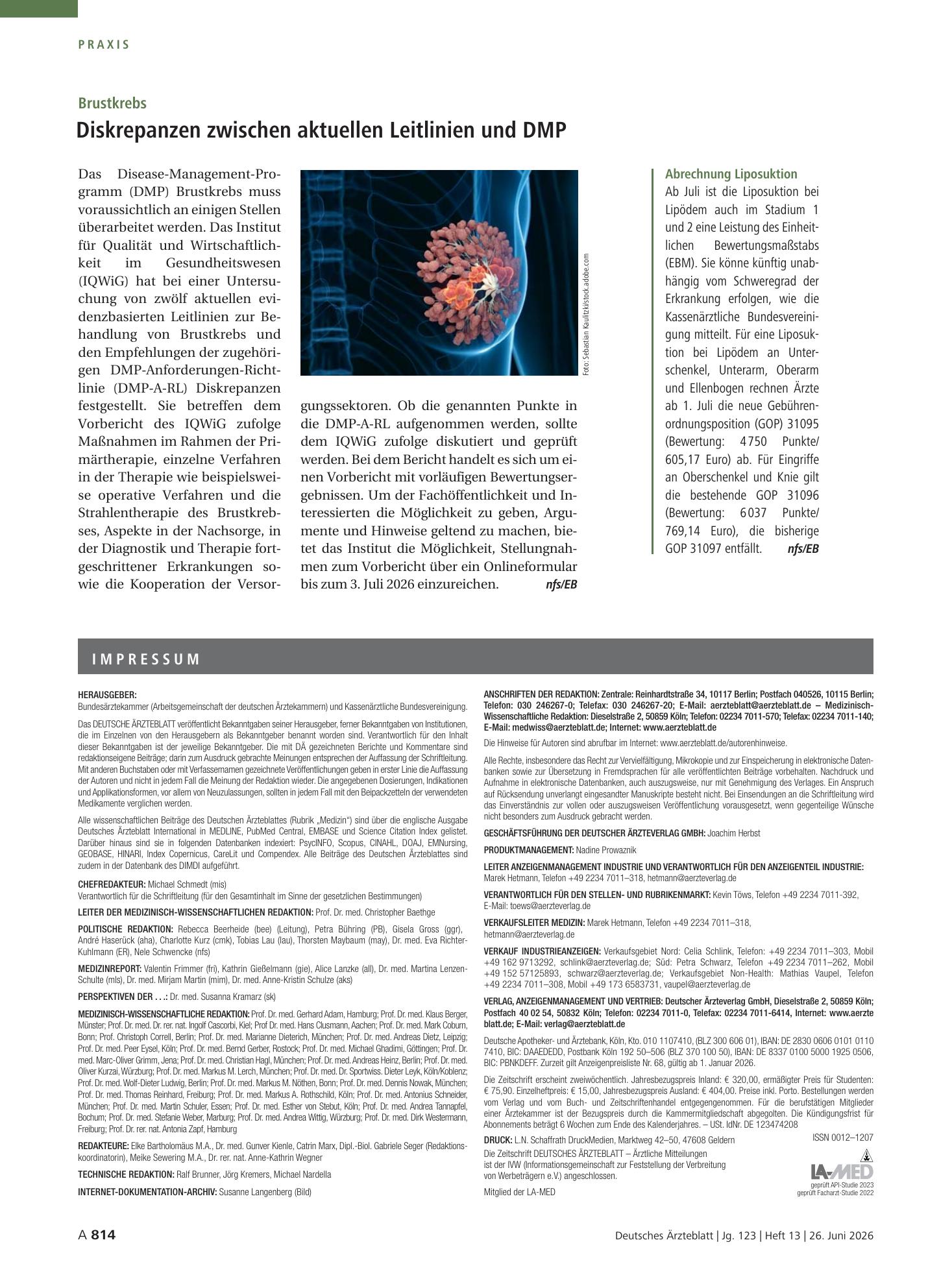 Vorschauseite 1: Abrechnung Liposuktion – Deutsches Ärzteblatt