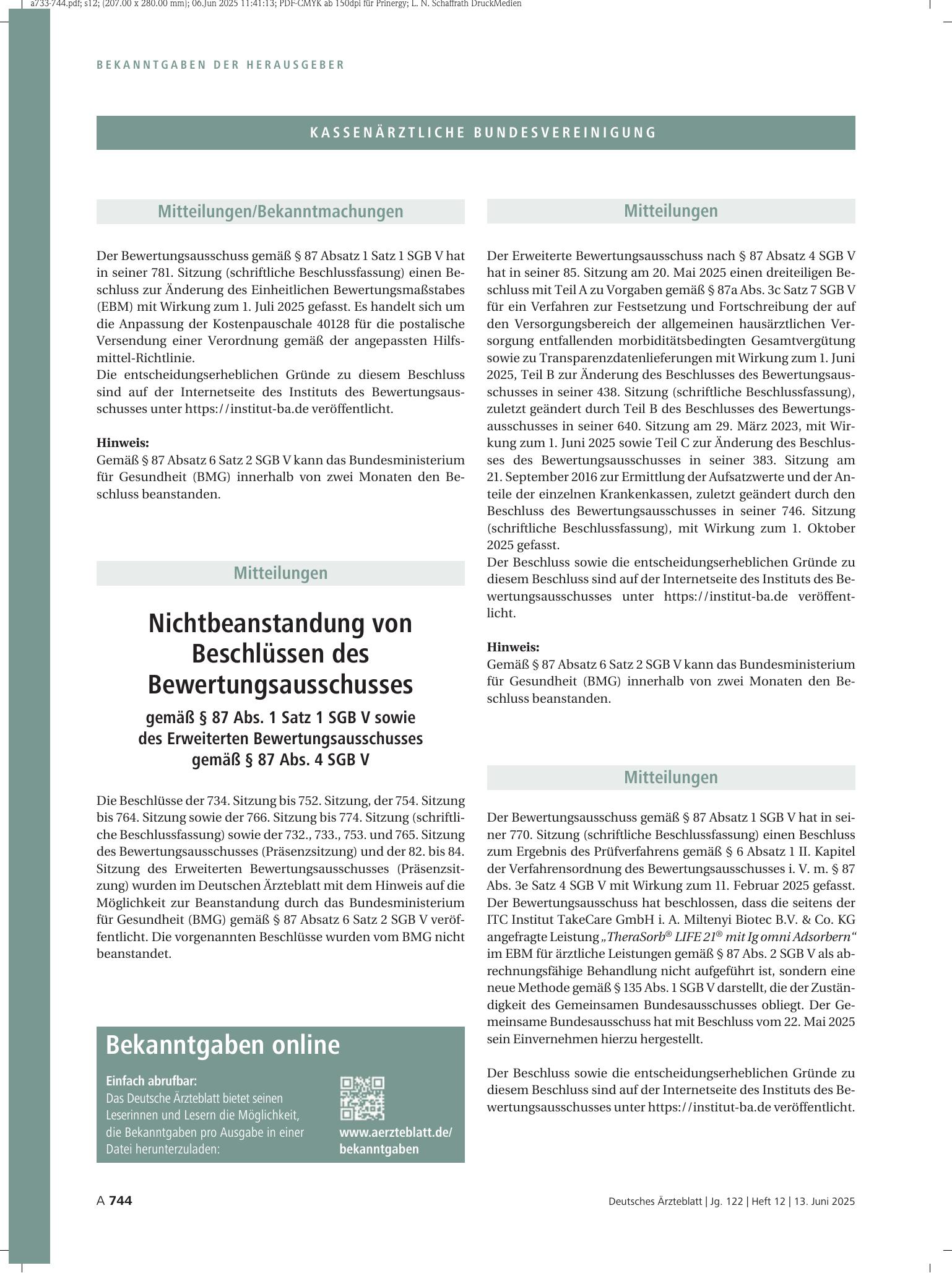 Vorschauseite 1: Mitteilungen – Deutsches Ärzteblatt
