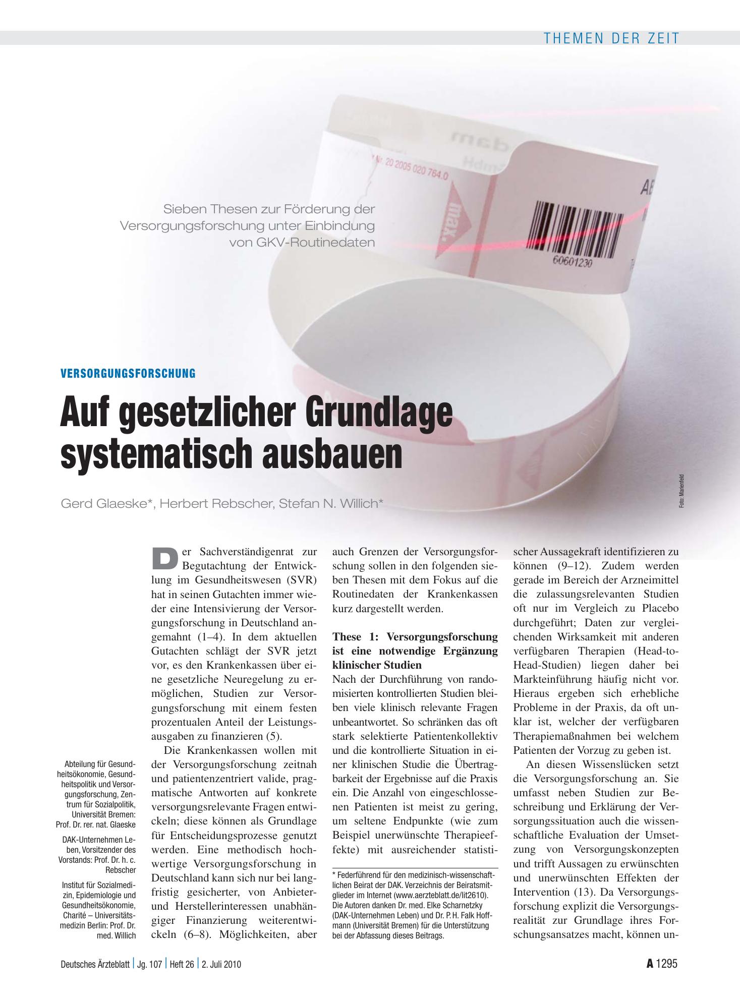 Vorschauseite 1: Versorgungsforschung: Auf gesetzlicher Grundlage systematisch ausbauen – Deutsches Ärzteblatt