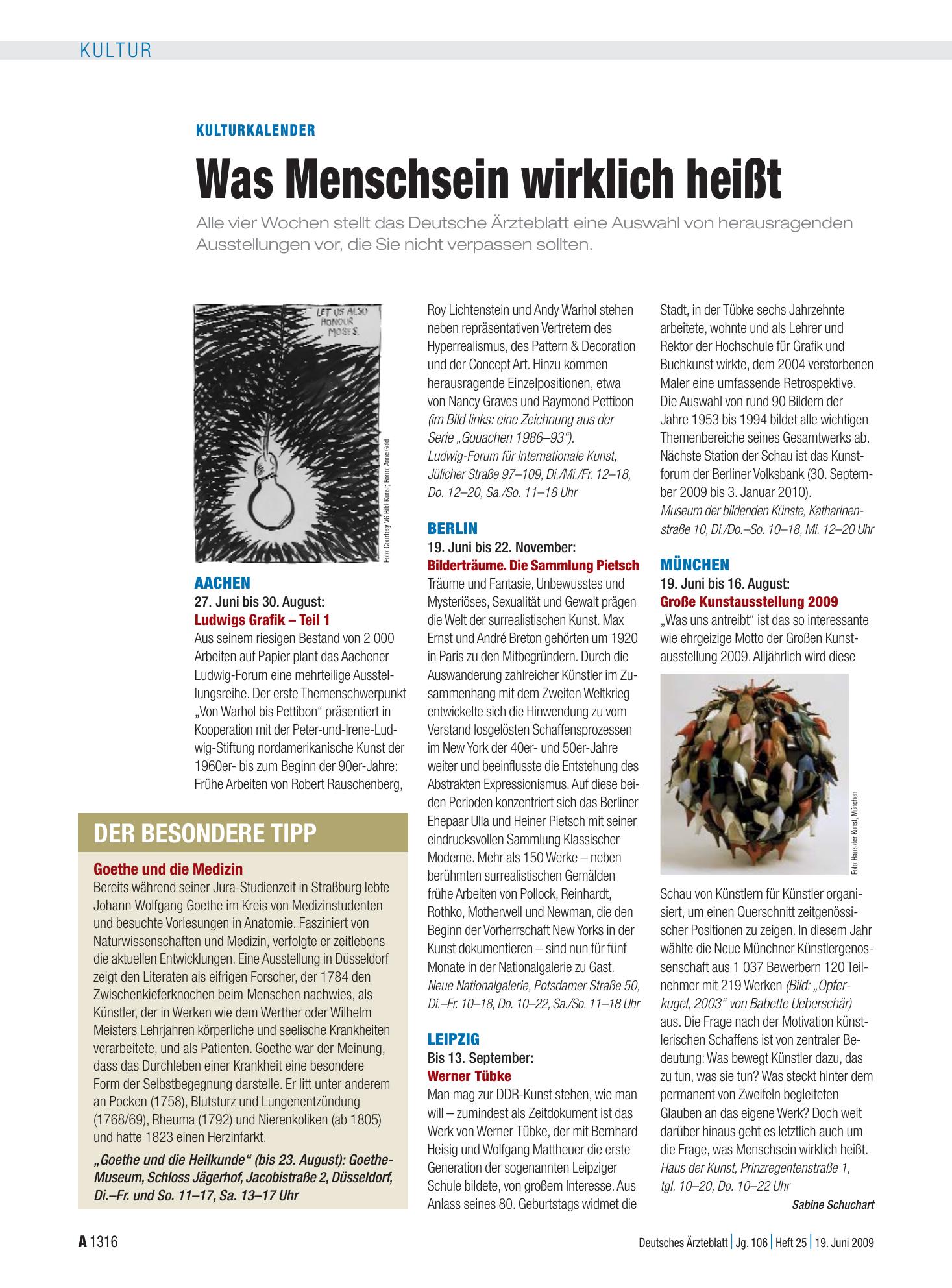 Vorschauseite 1: Kulturkalender: Was Menschsein wirklich heißt – Deutsches Ärzteblatt
