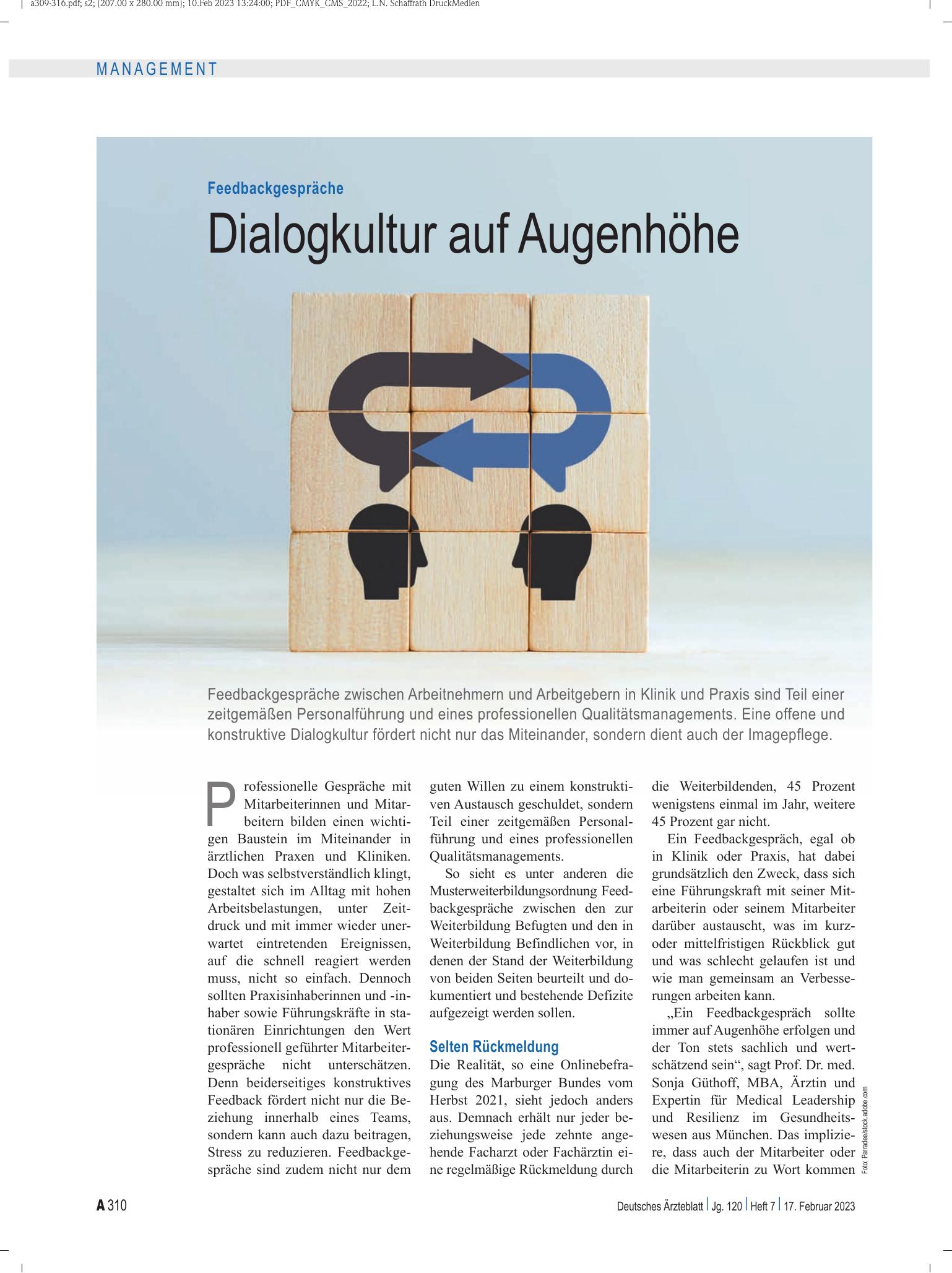 Vorschauseite 1: Feedbackgespräche: Dialogkultur auf Augenhöhe – Deutsches Ärzteblatt