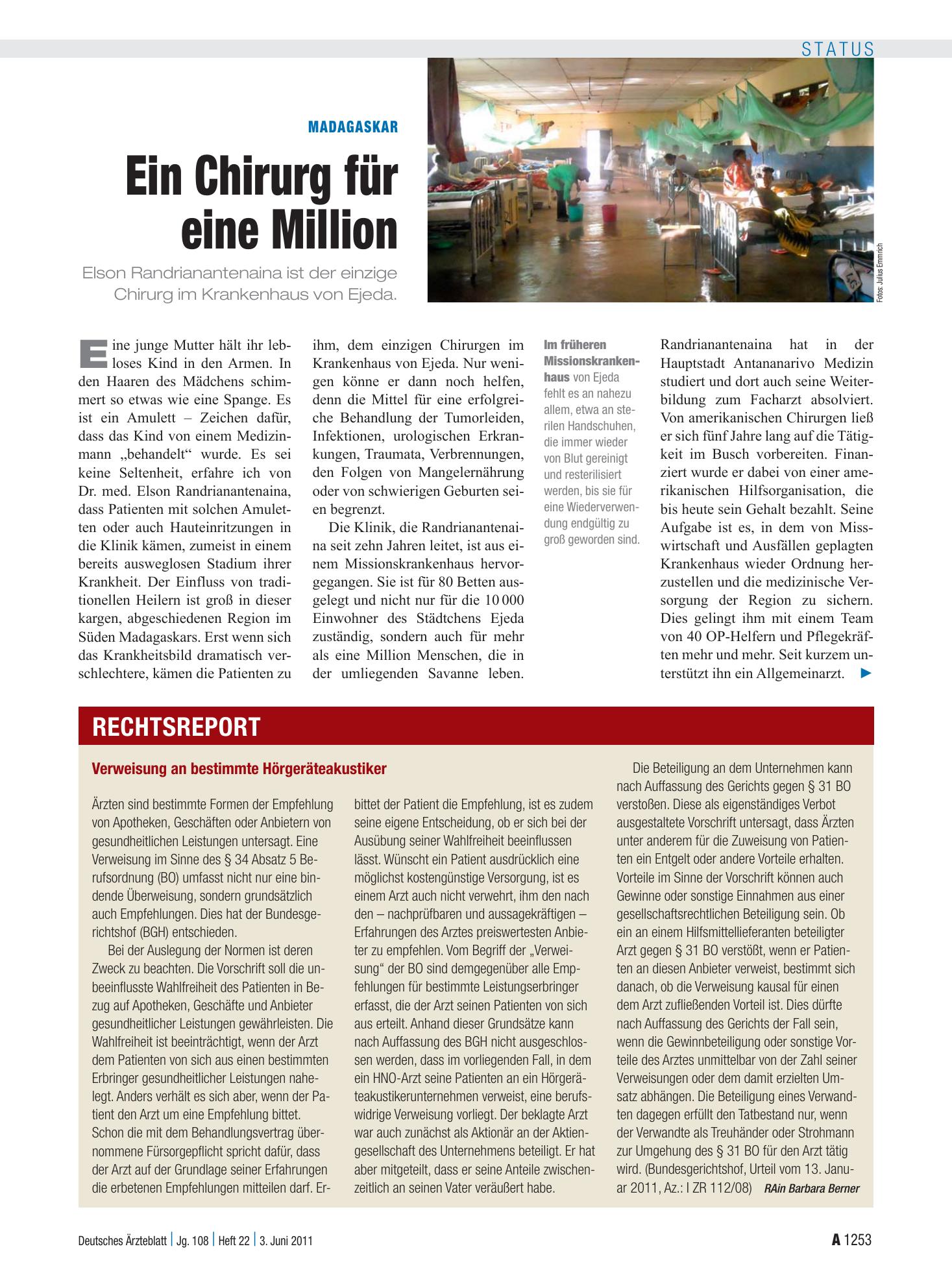 Vorschauseite 1: Madagaskar: Ein Chirurg für eine Million – Deutsches Ärzteblatt