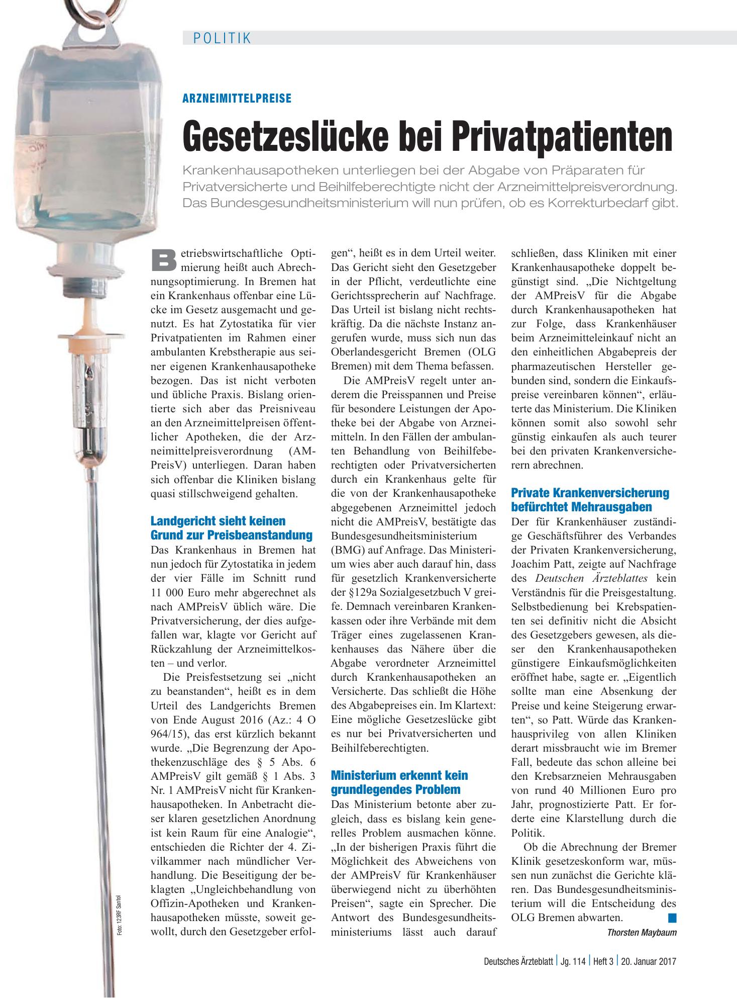Vorschauseite 1: Arzneimittelpreise: Gesetzeslücke bei Privatpatienten – Deutsches Ärzteblatt
