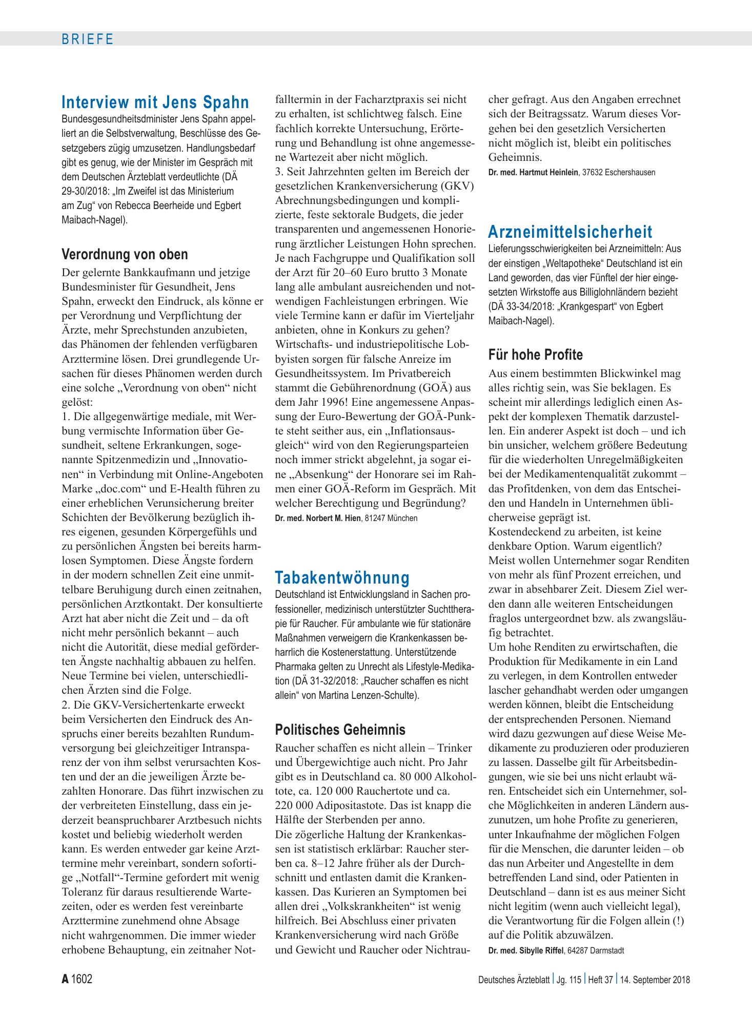 Vorschauseite 1: Interview mit Jens Spahn: Verordnung von oben – Deutsches Ärzteblatt